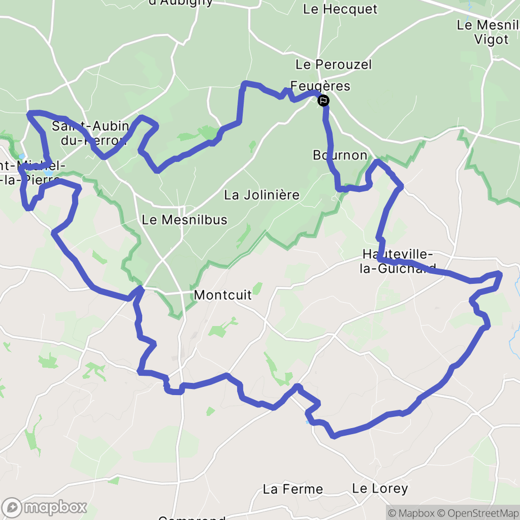 Feugères : carte du parcours de randonnée - France