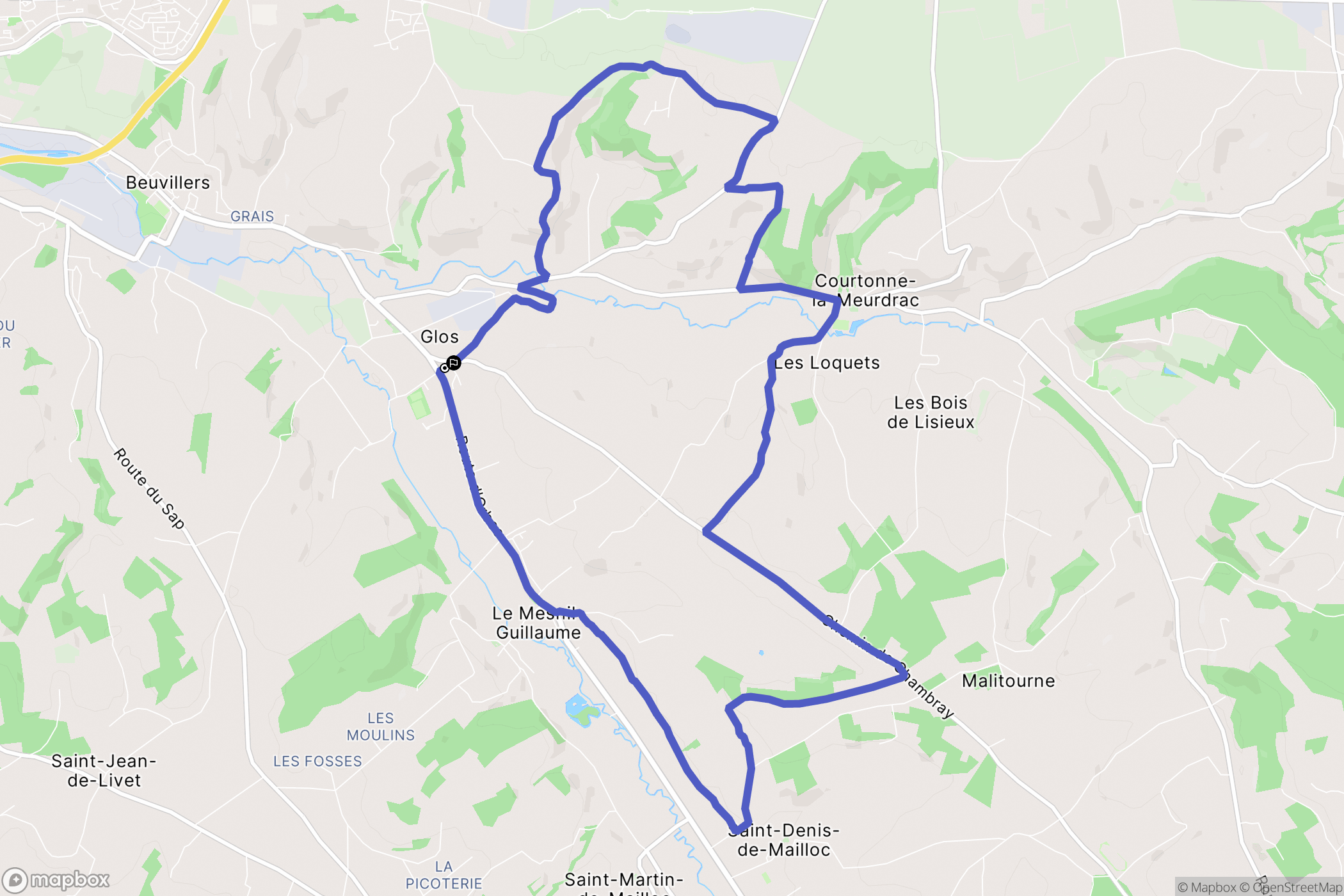 Glos : carte du parcours de randonnée - France