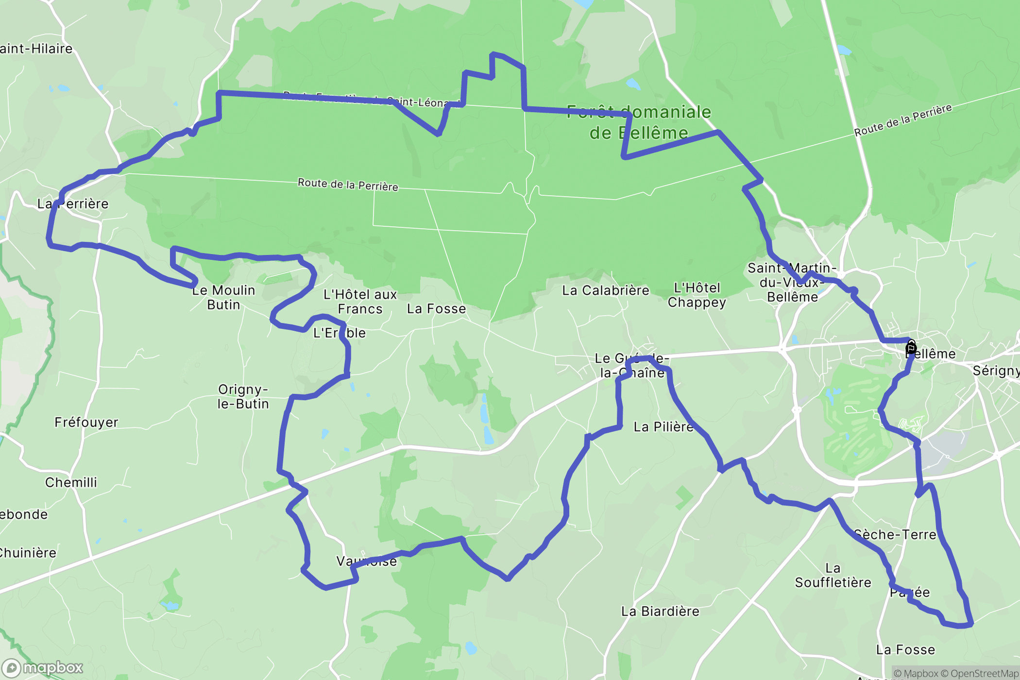 Bellême : carte du parcours de randonnée - France