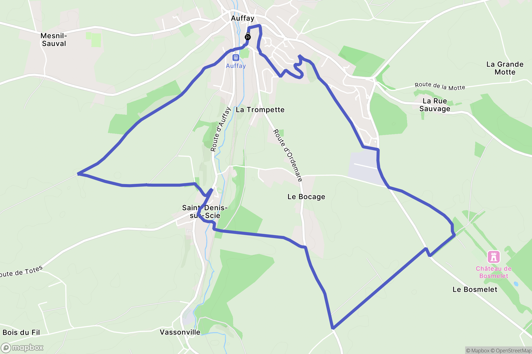Auffay : carte du parcours de randonnée - France