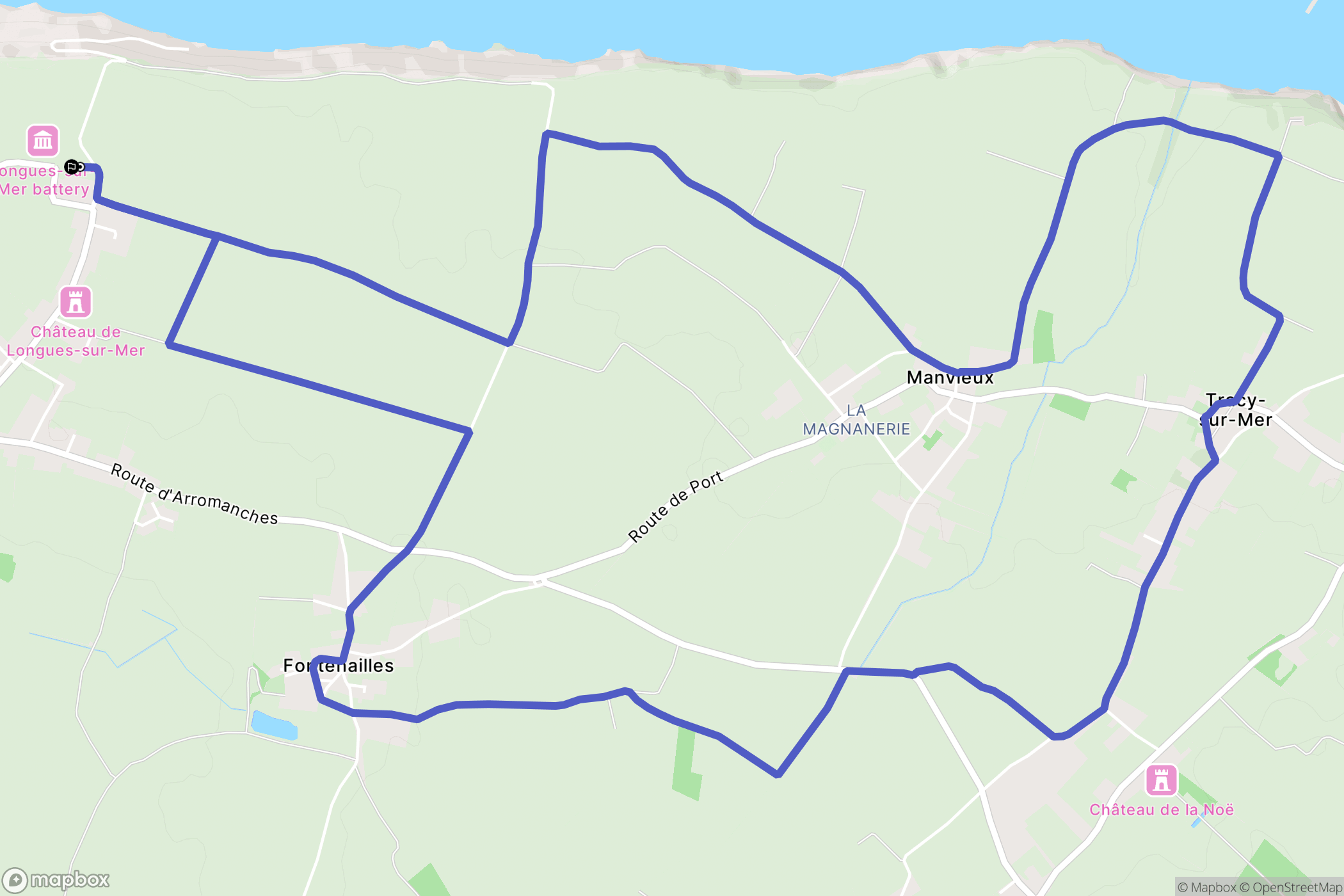 Longues-sur-Mer : carte du parcours de randonnée - France