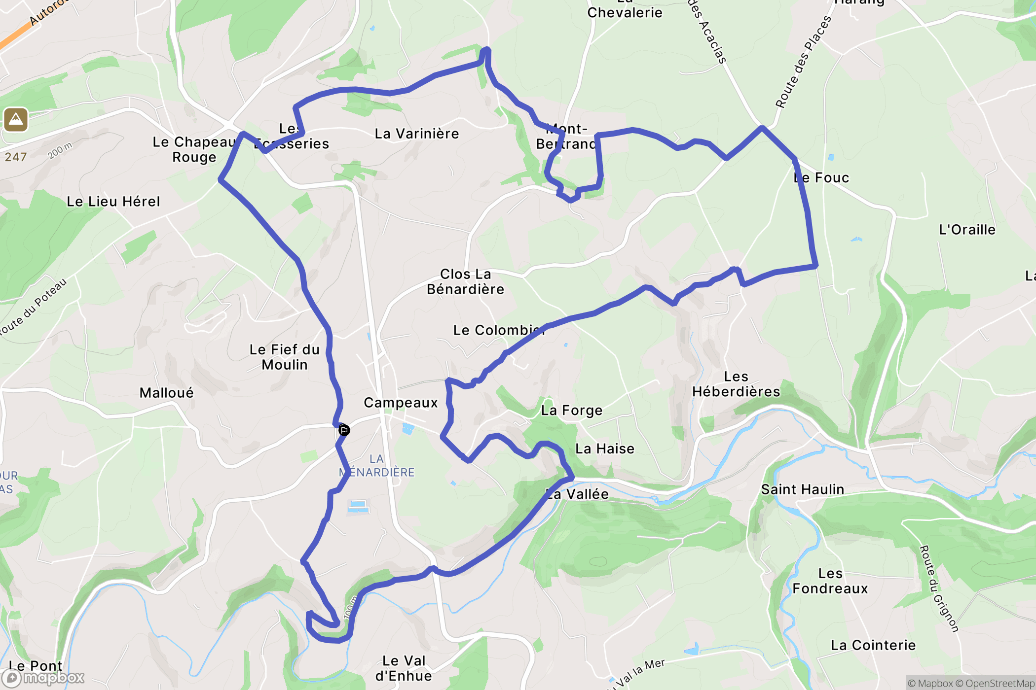 Campeaux : carte du parcours de randonnée - France
