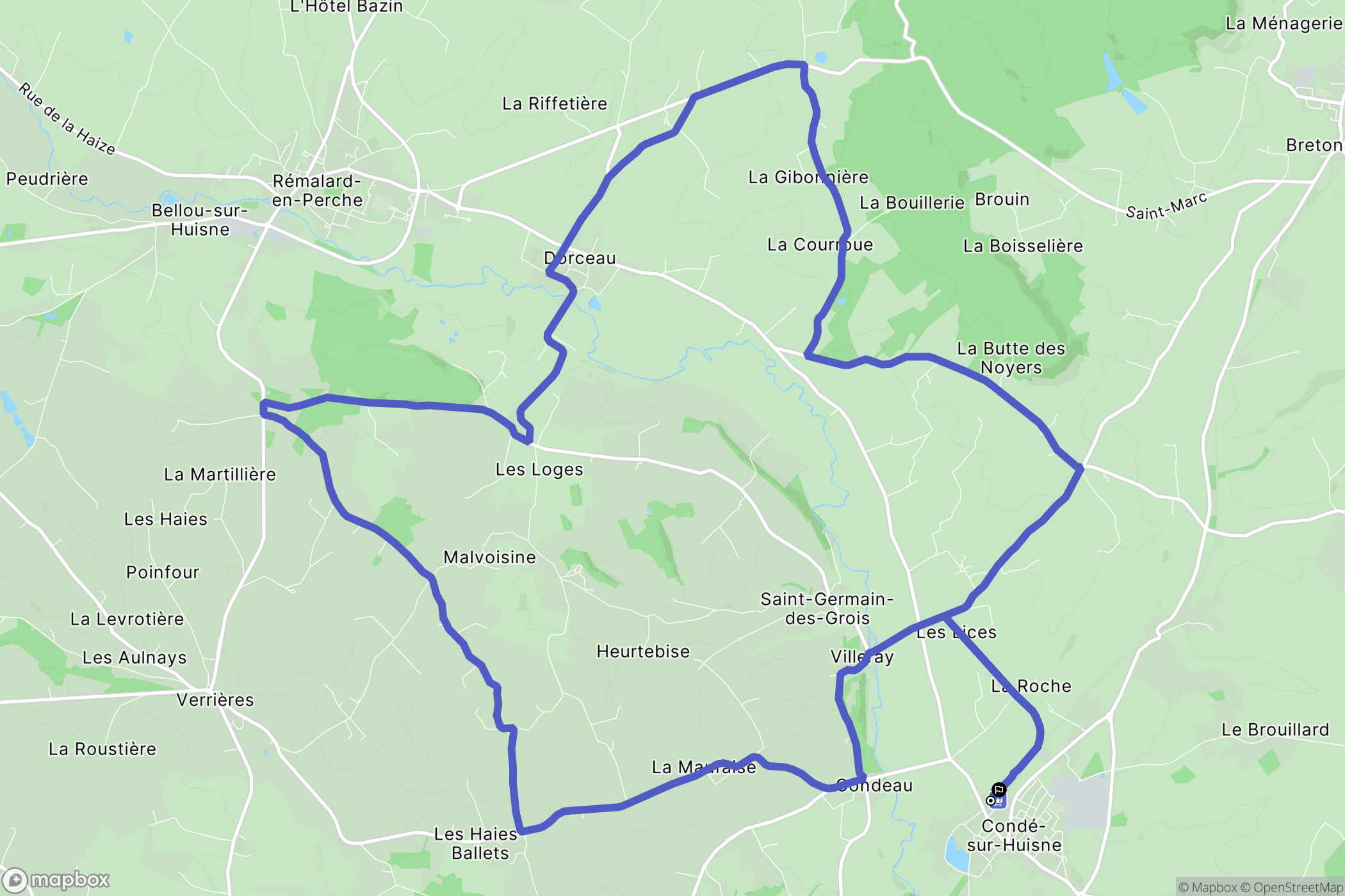 Condé sur Huisne : carte du parcours de randonnée - France