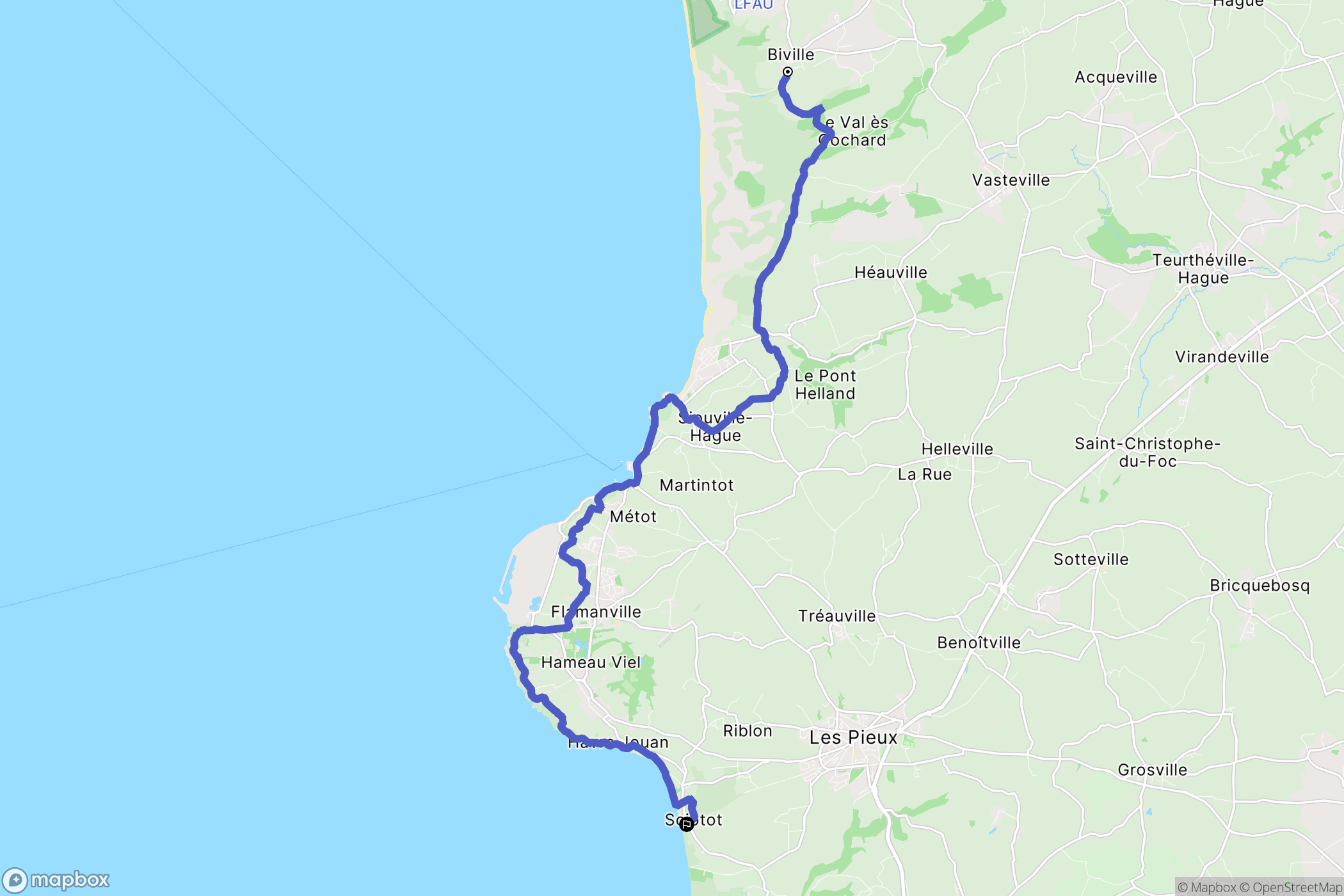 Biville : carte du parcours de randonnée - France