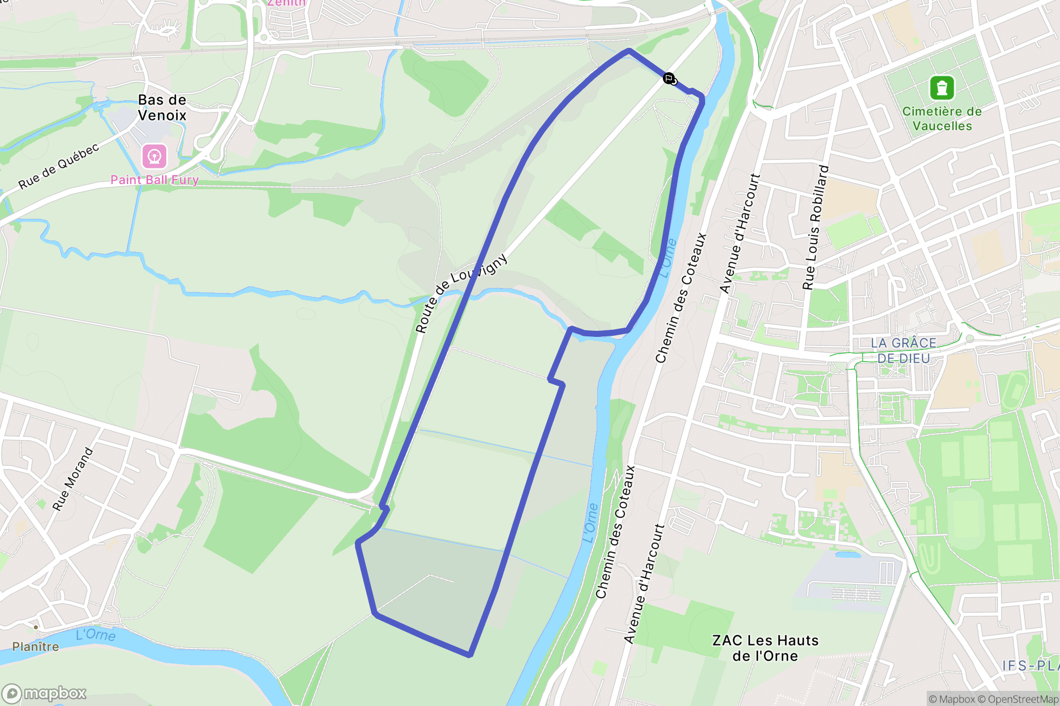 Caen : carte du parcours de randonnée - France