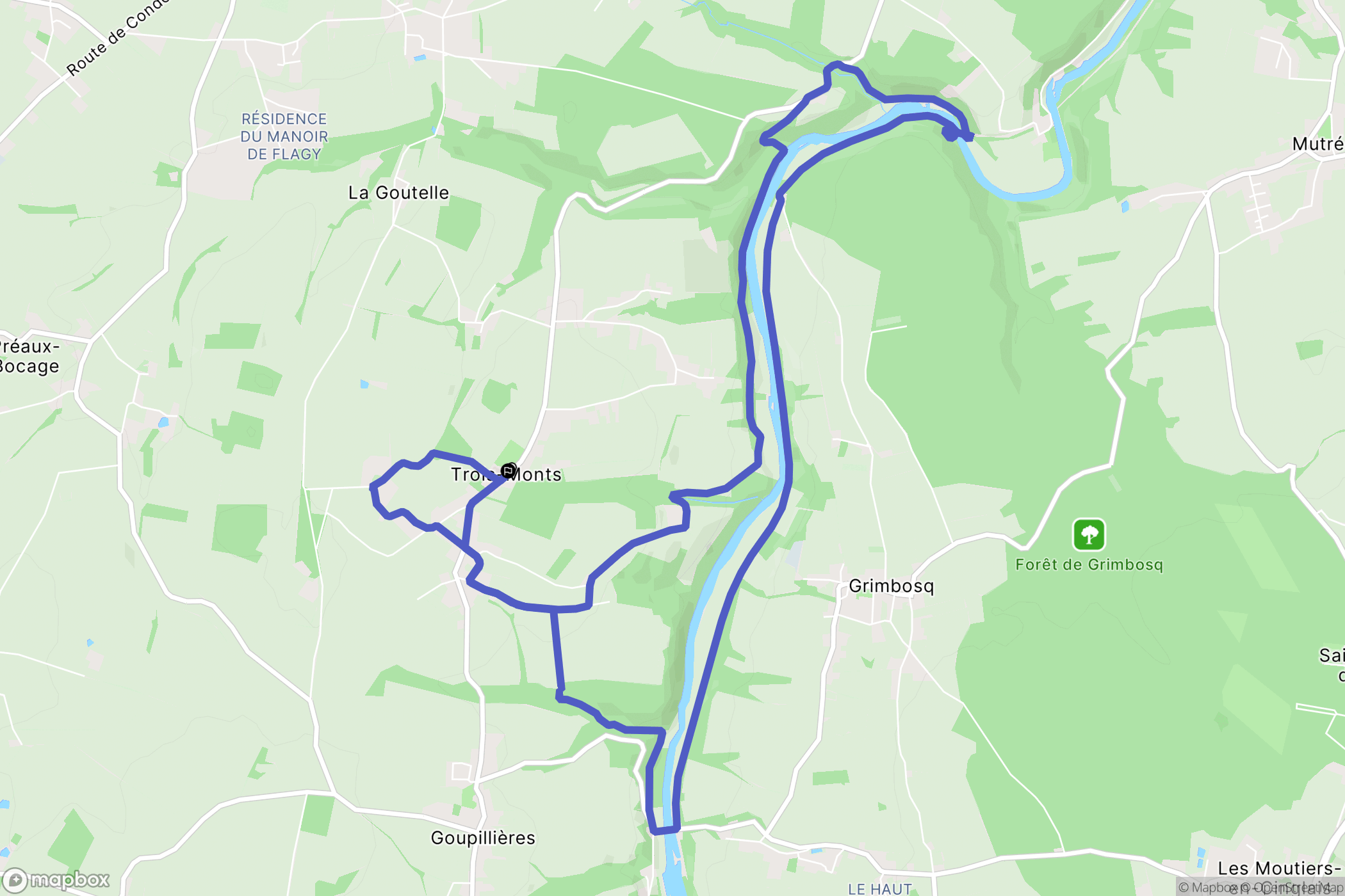 Montillières-sur-Orne (Trois-Monts) : carte du parcours de randonnée - France