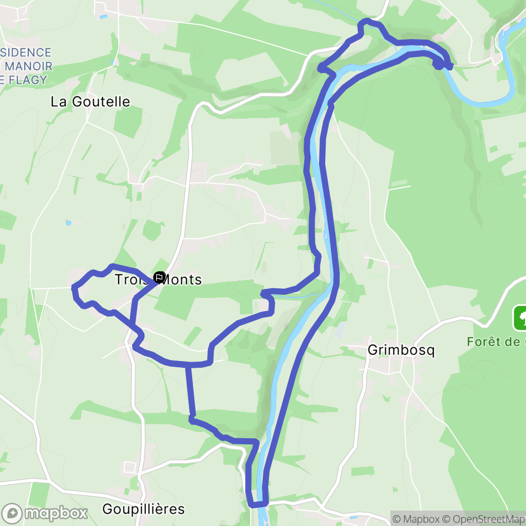 Montillières-sur-Orne (Trois-Monts) : carte du parcours de randonnée - France