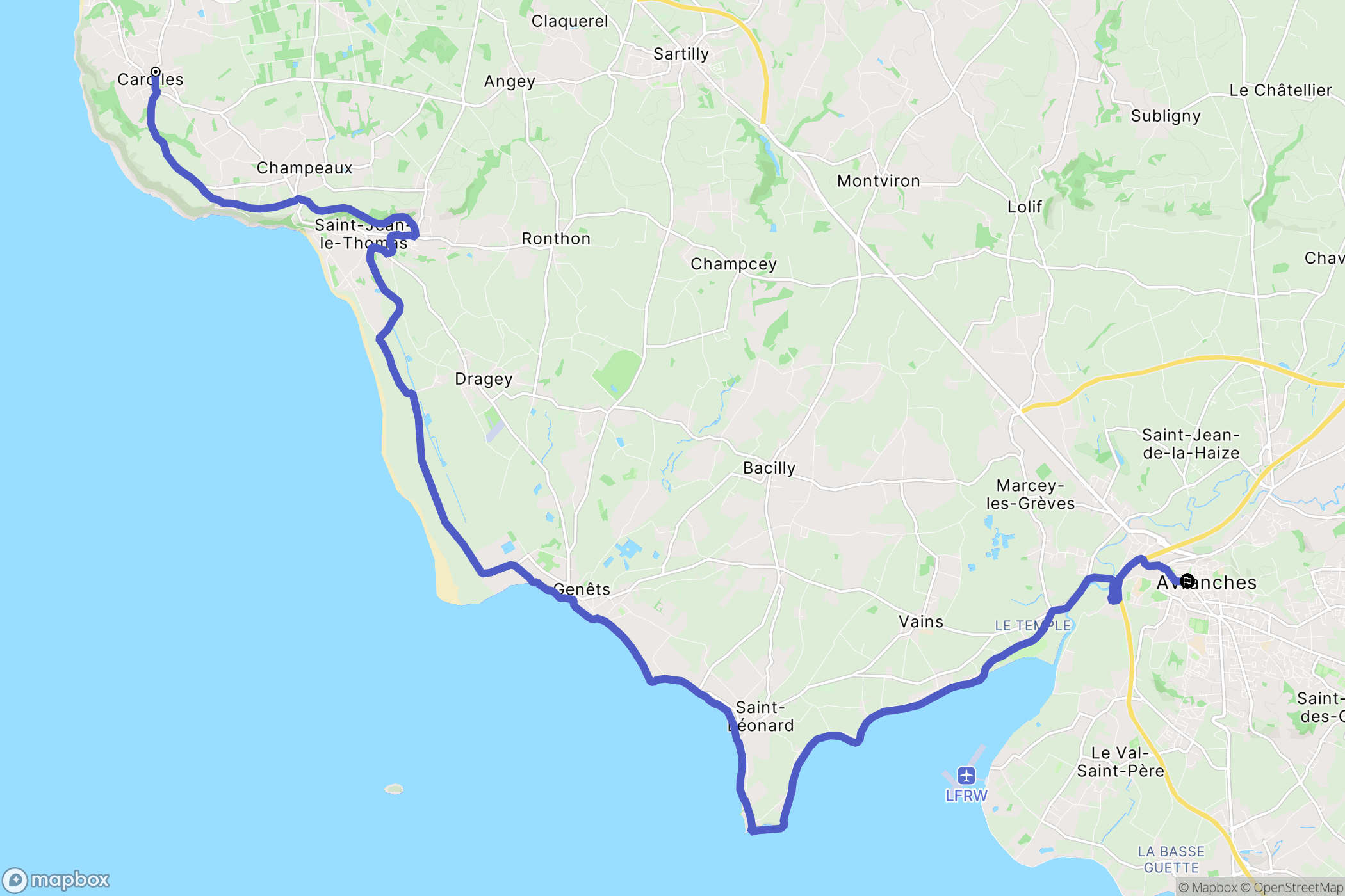 Carolles : carte du parcours de randonnée - France