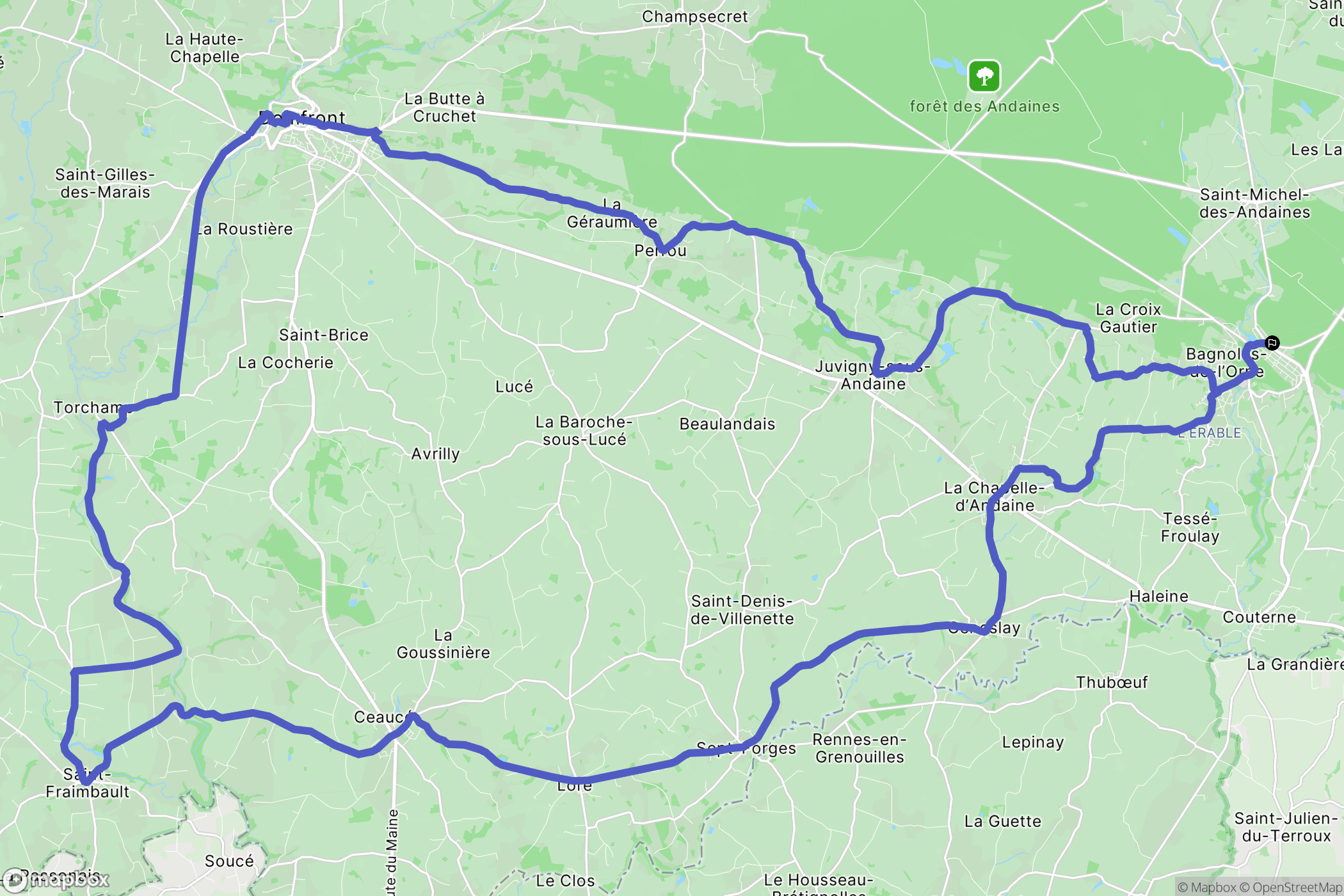 Bagnoles-de-l'Orne : carte du parcours de randonnée - France
