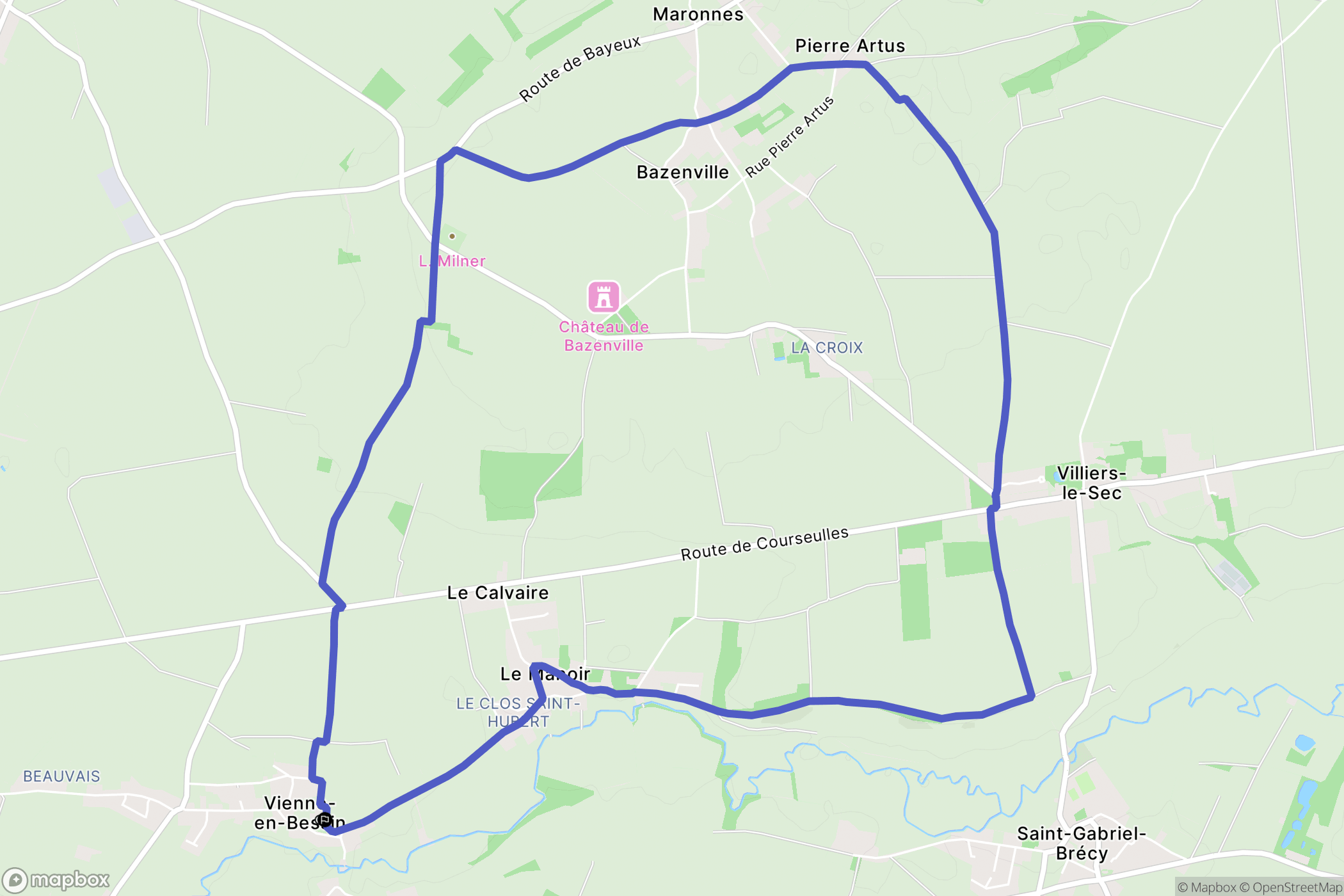 Vienne-en-Bessin : carte du parcours de randonnée - France