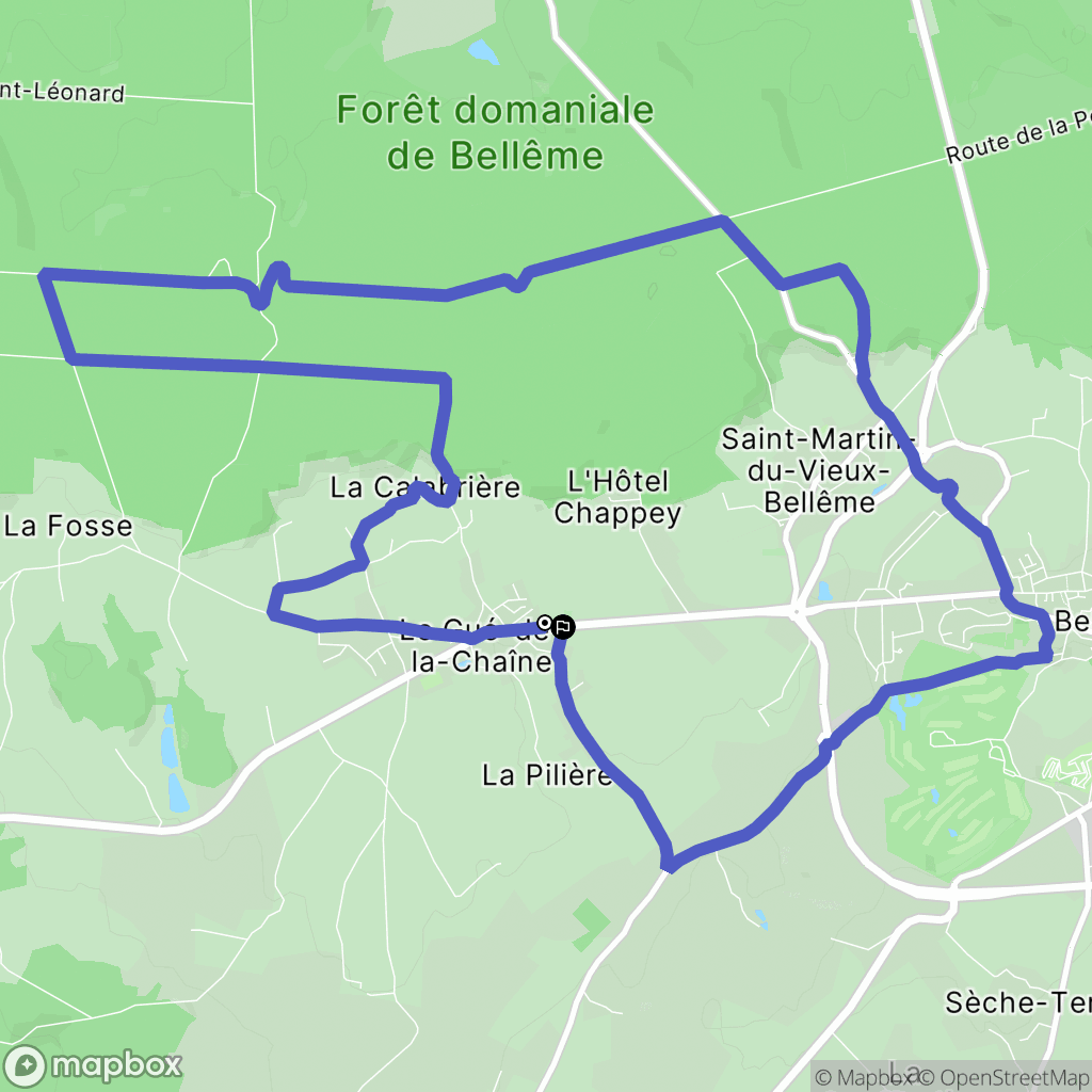 Belforêt-en-Perche (Le Gué-de-la-Chaîne) : carte du parcours de randonnée - France