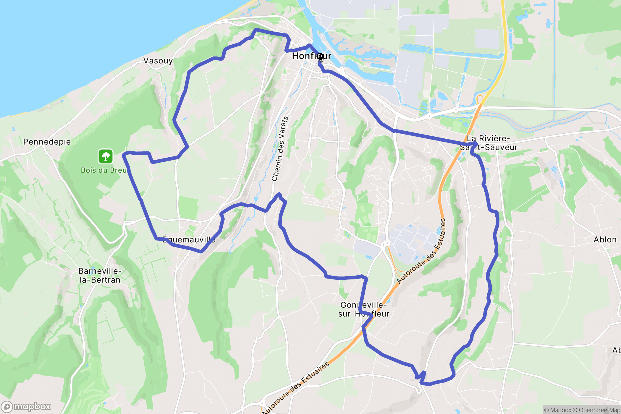 Honfleur : carte du parcours de randonnée - France