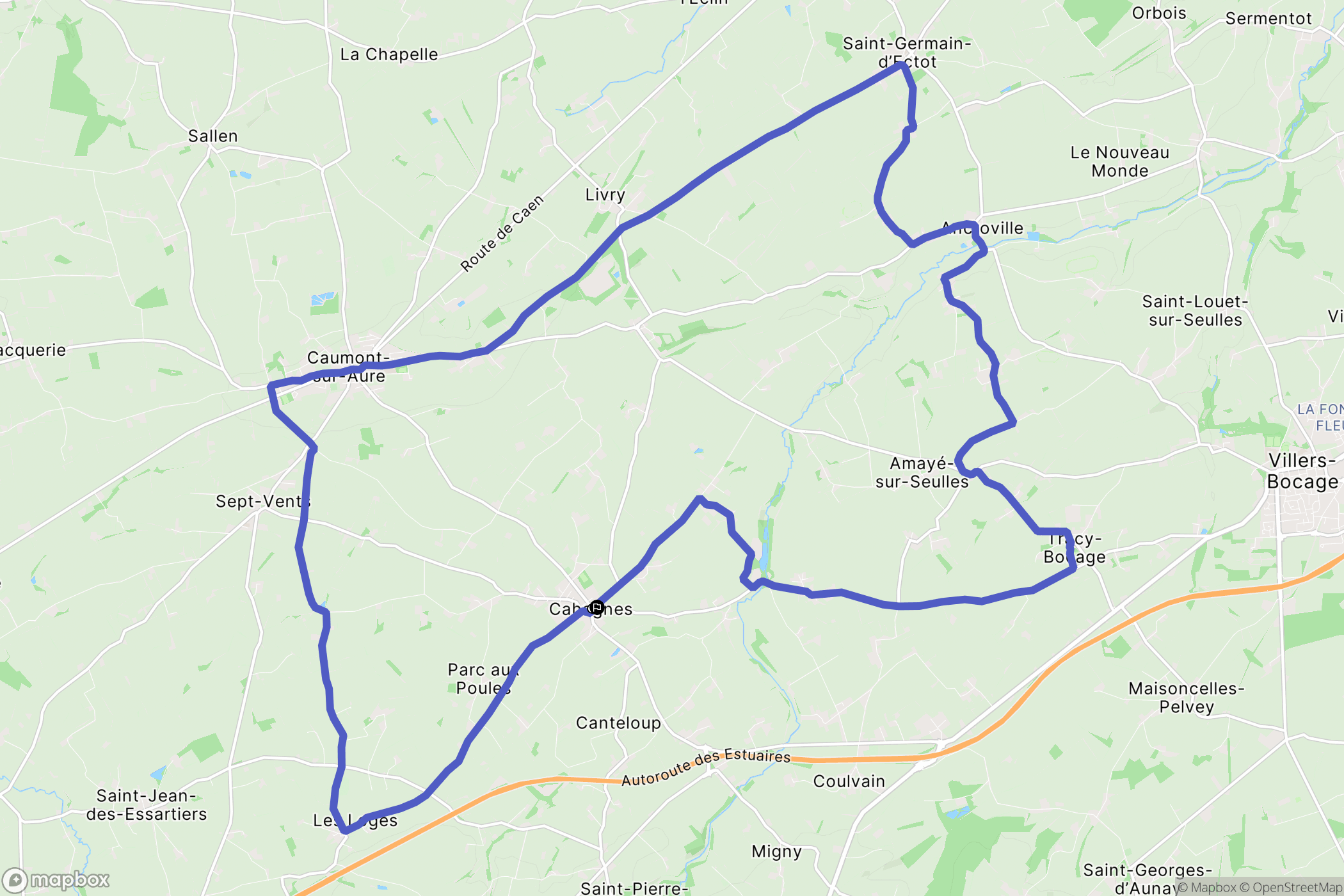 Cahagnes : carte du parcours de randonnée - France