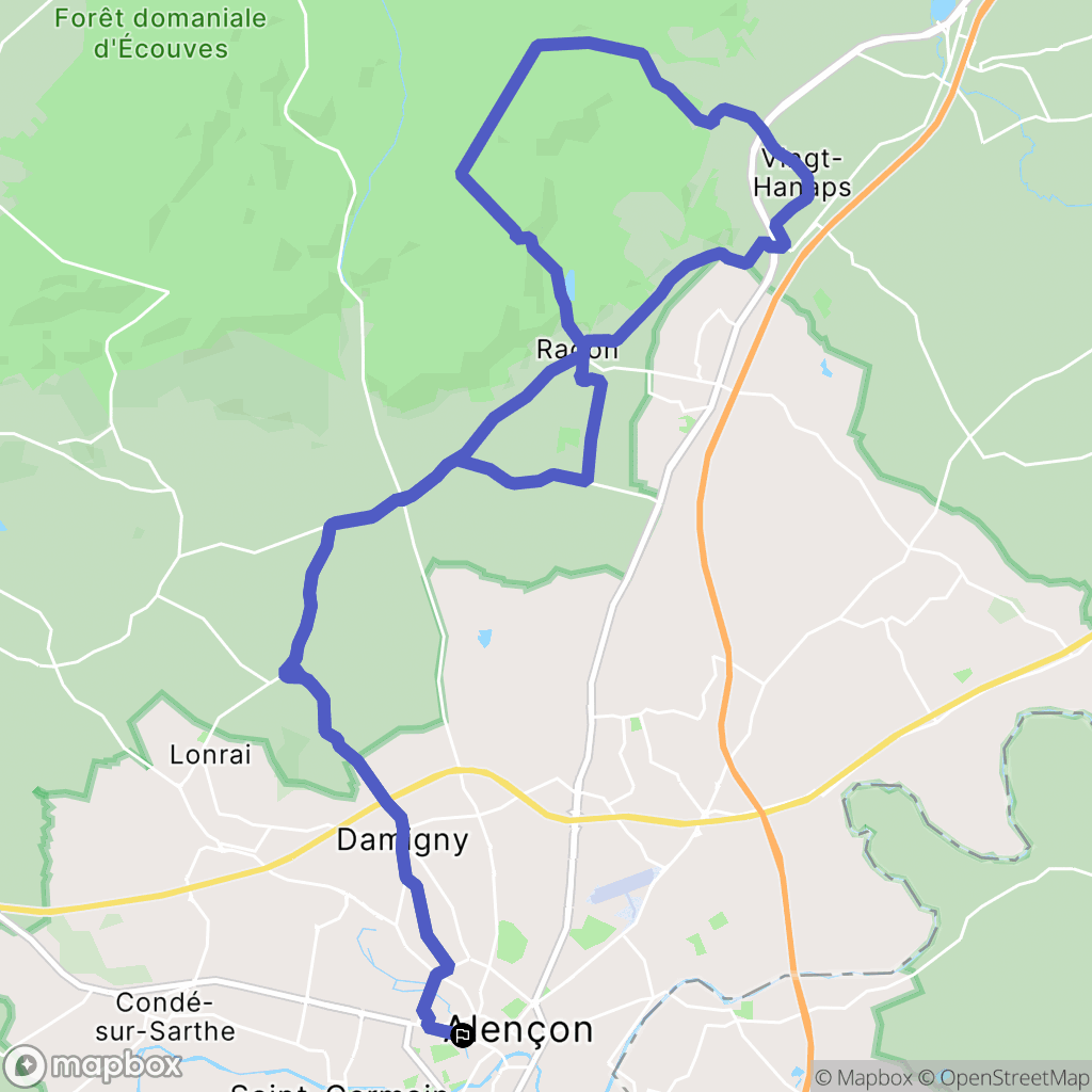 Alençon : carte du parcours de randonnée - France