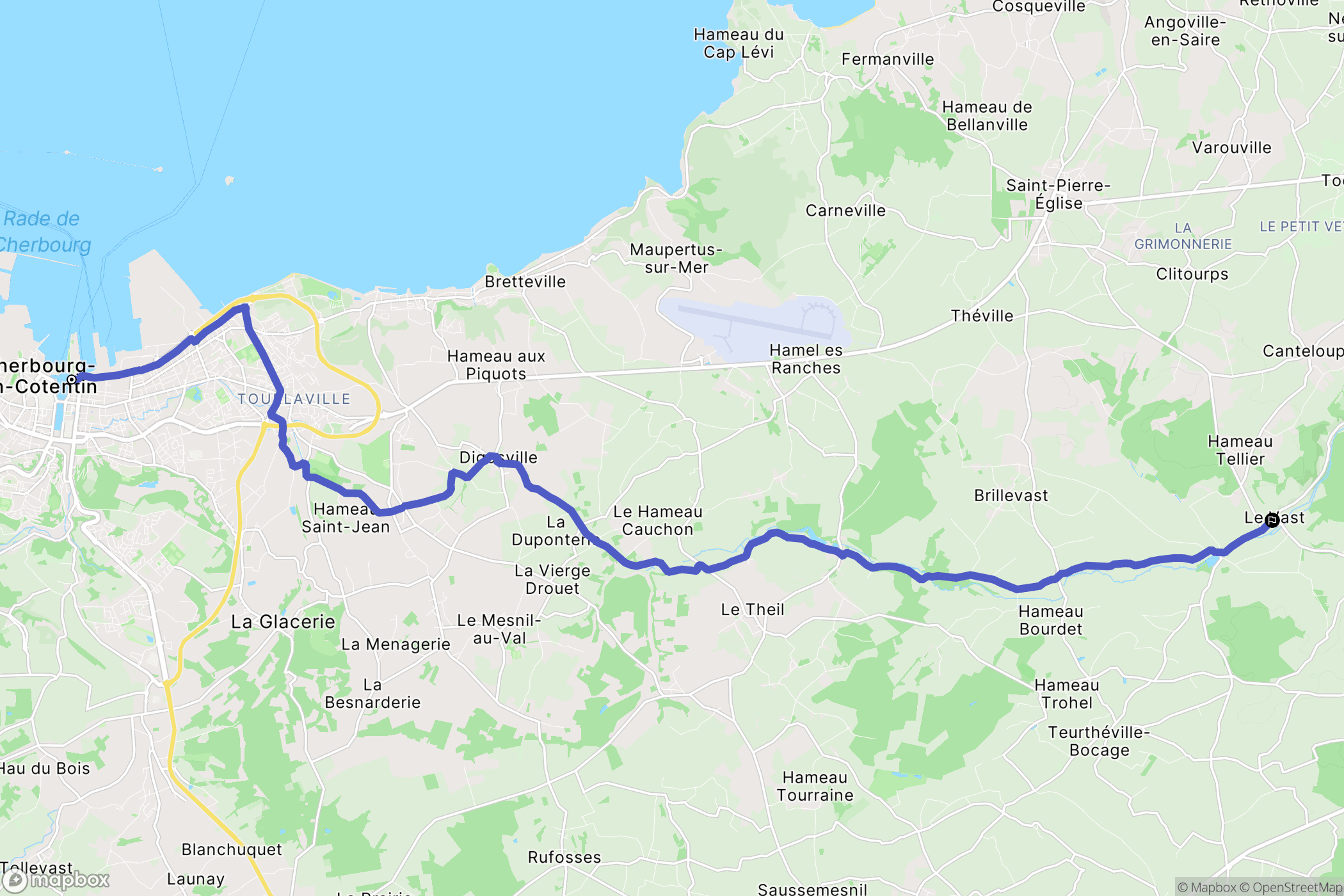 Cherbourg : carte du parcours de randonnée - France