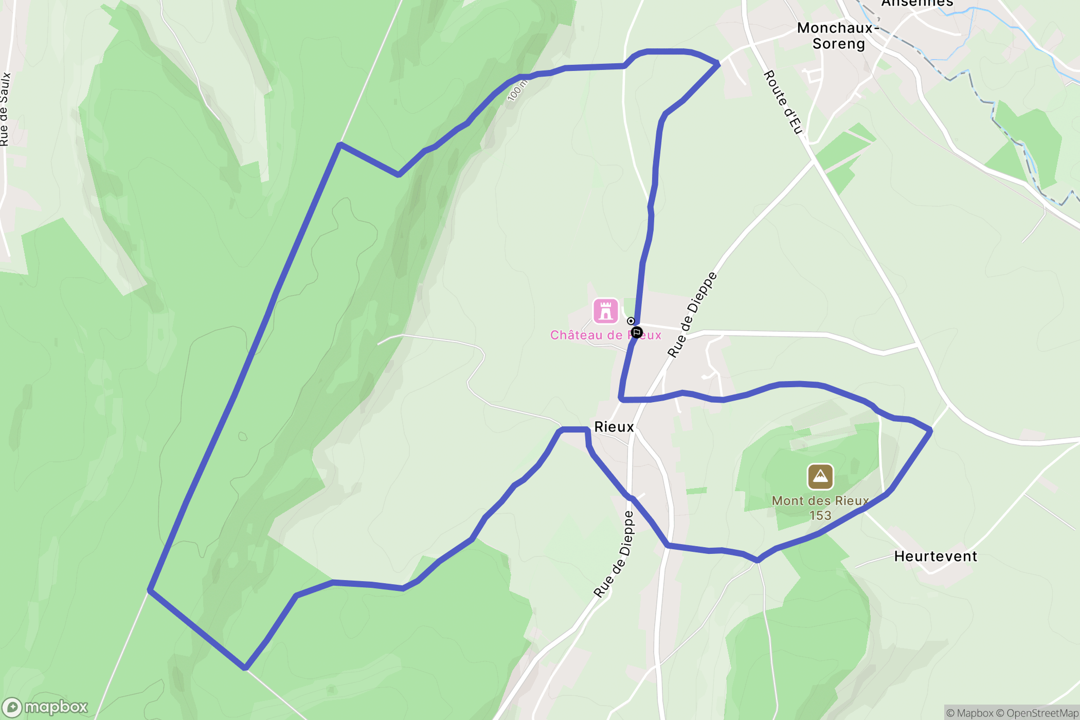Rieux : carte du parcours de randonnée - France