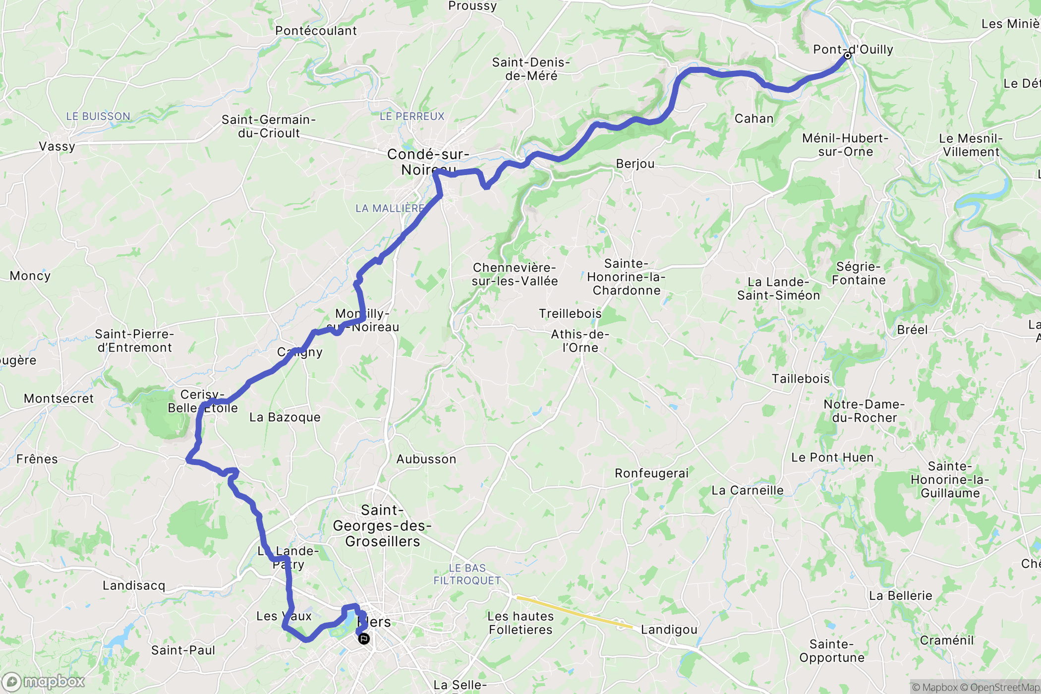 Pont d'Ouilly : carte du parcours de randonnée - France
