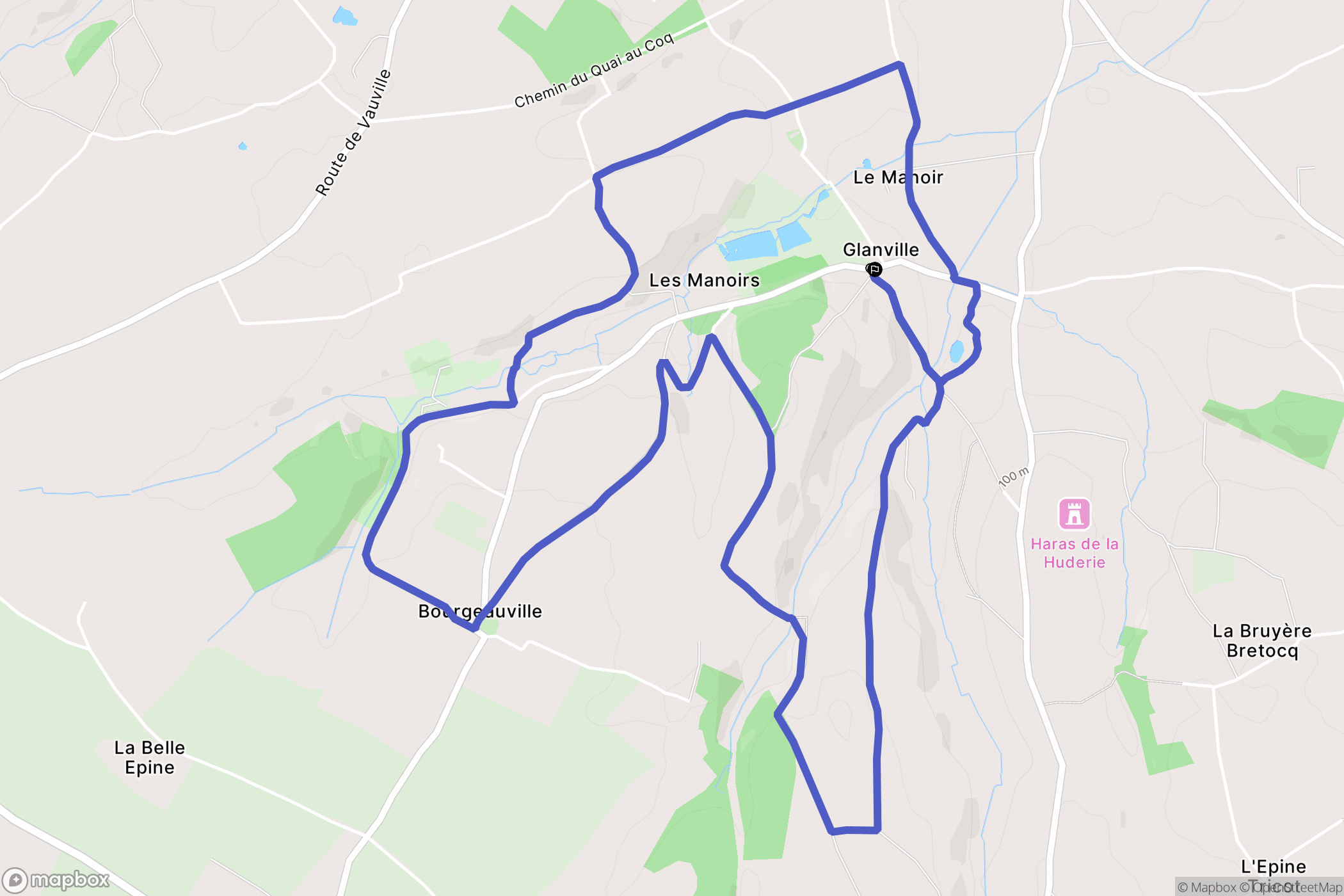 Glanville : carte du parcours de randonnée - France