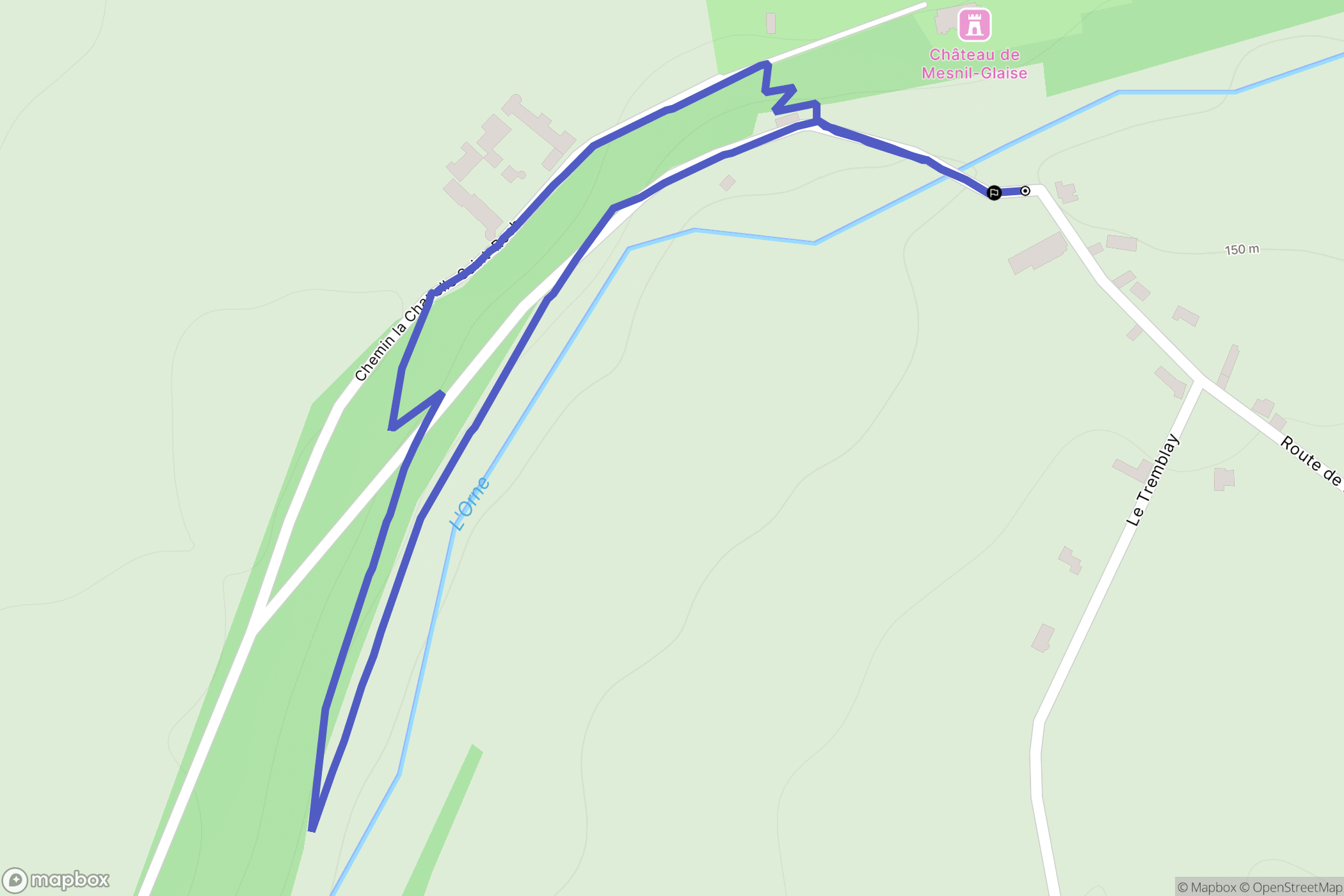 Écouché-les-Vallées (Mesnil-Glaise) : carte du parcours de randonnée - France