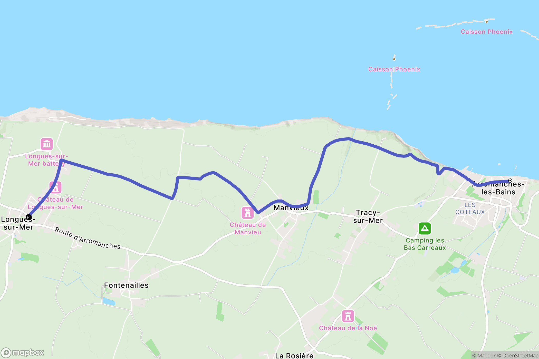 Arromanches : carte du parcours de randonnée - France