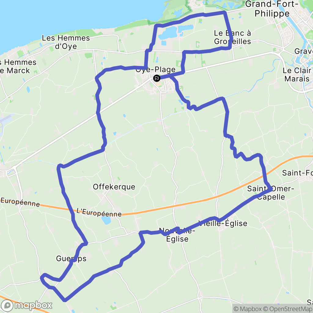Oye-Plage : carte du parcours de randonnée - France