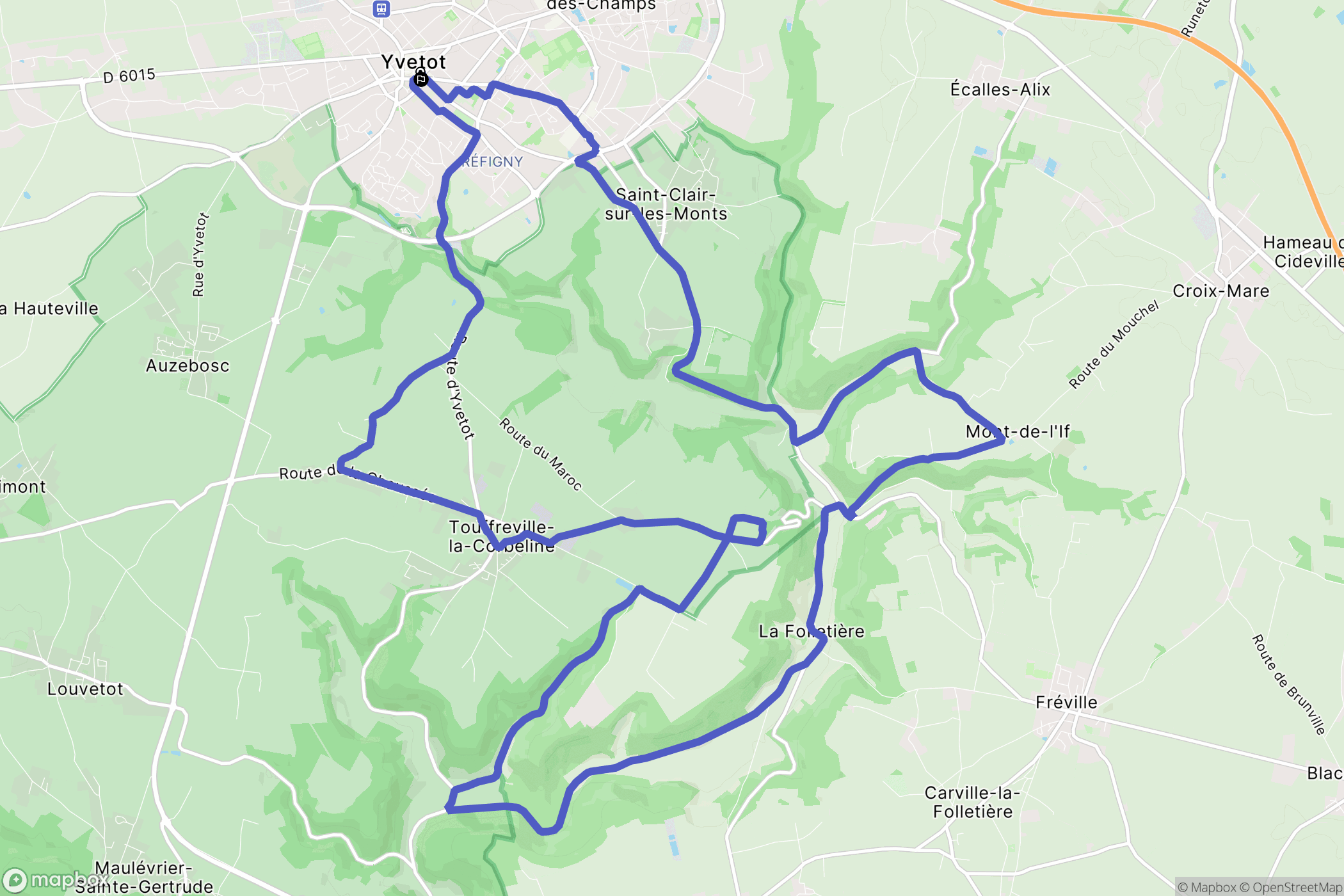 Yvetot : carte du parcours de randonnée - France