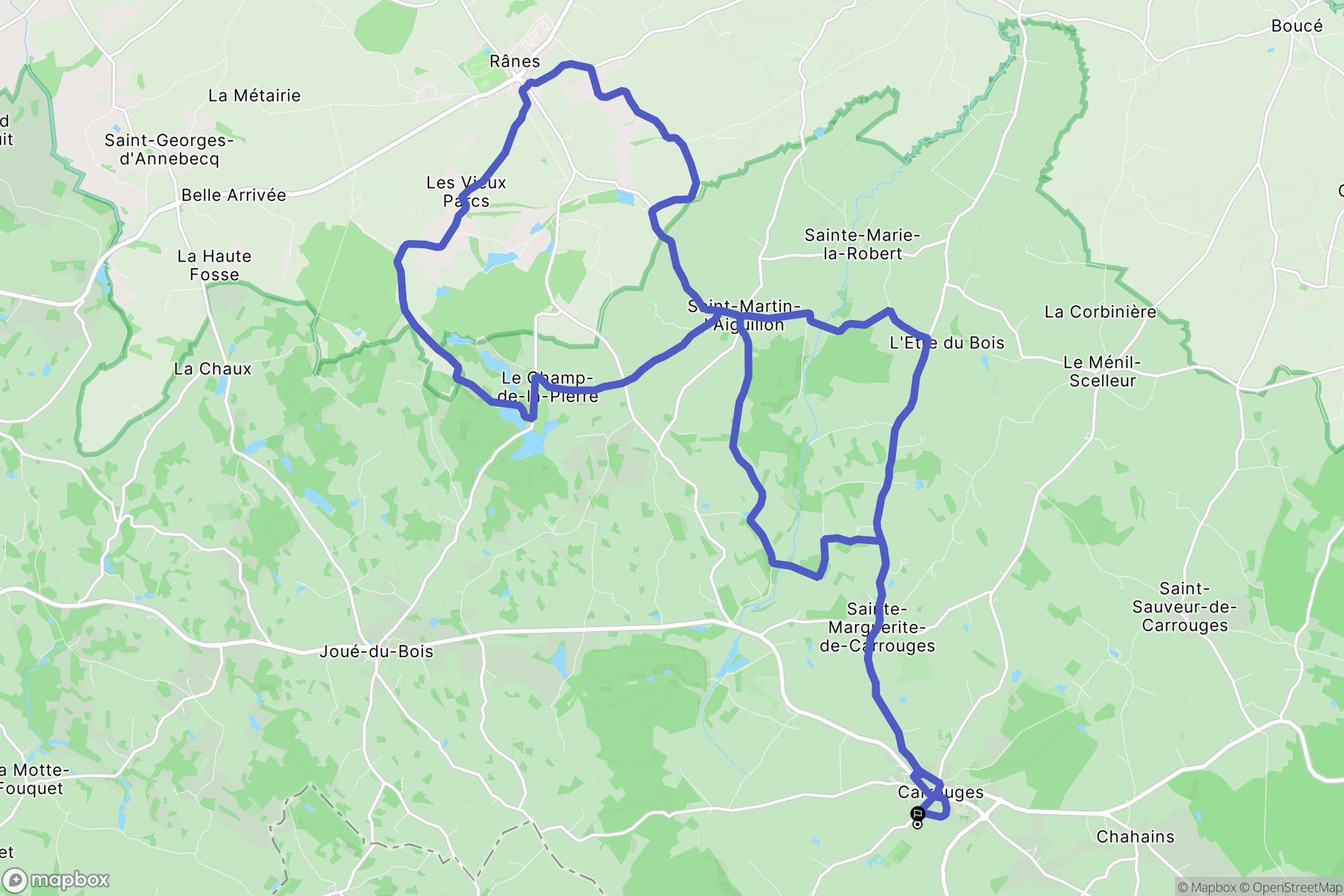 Carrouges : carte du parcours de randonnée - France
