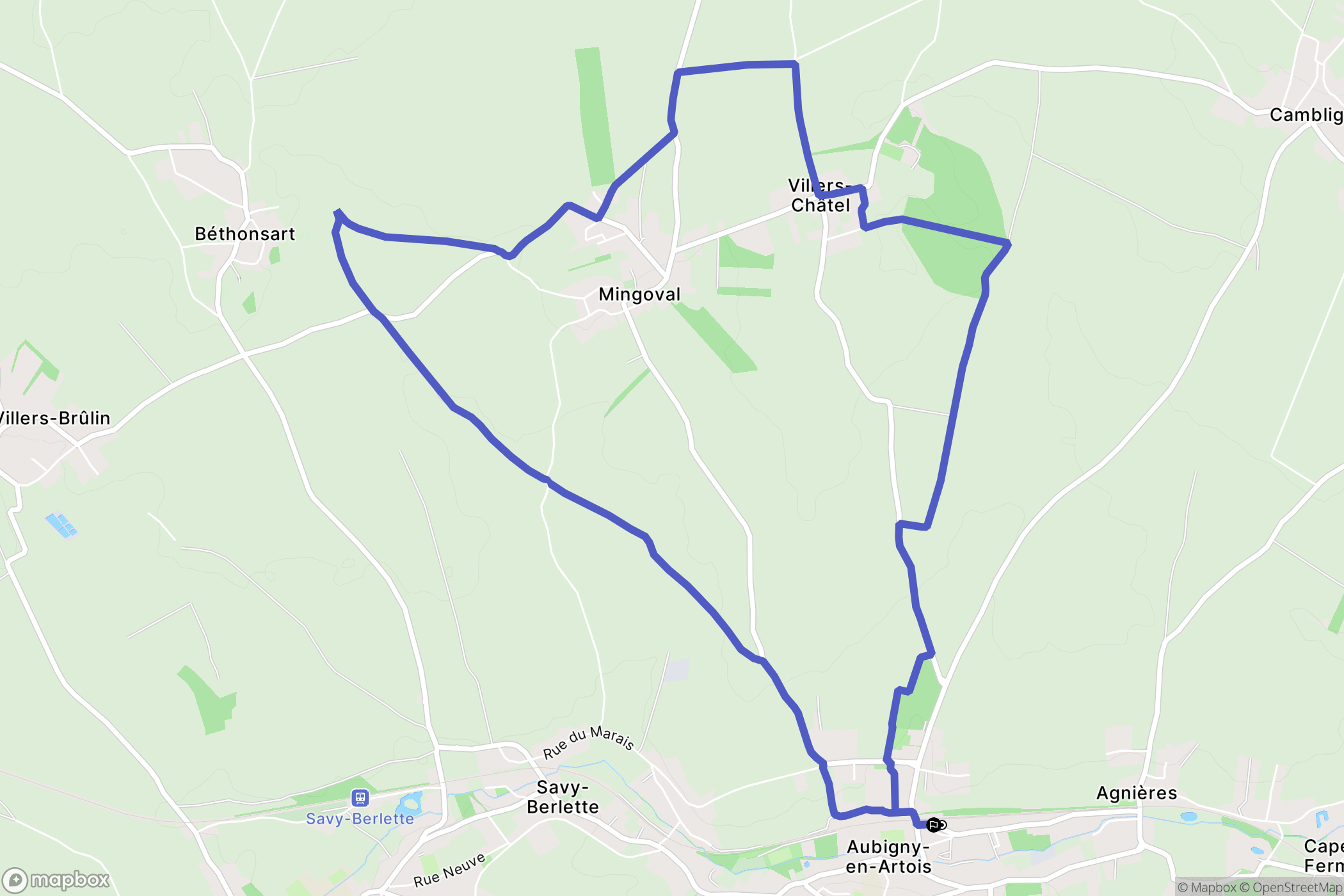 Aubigny-en-Artois : carte du parcours de randonnée - France