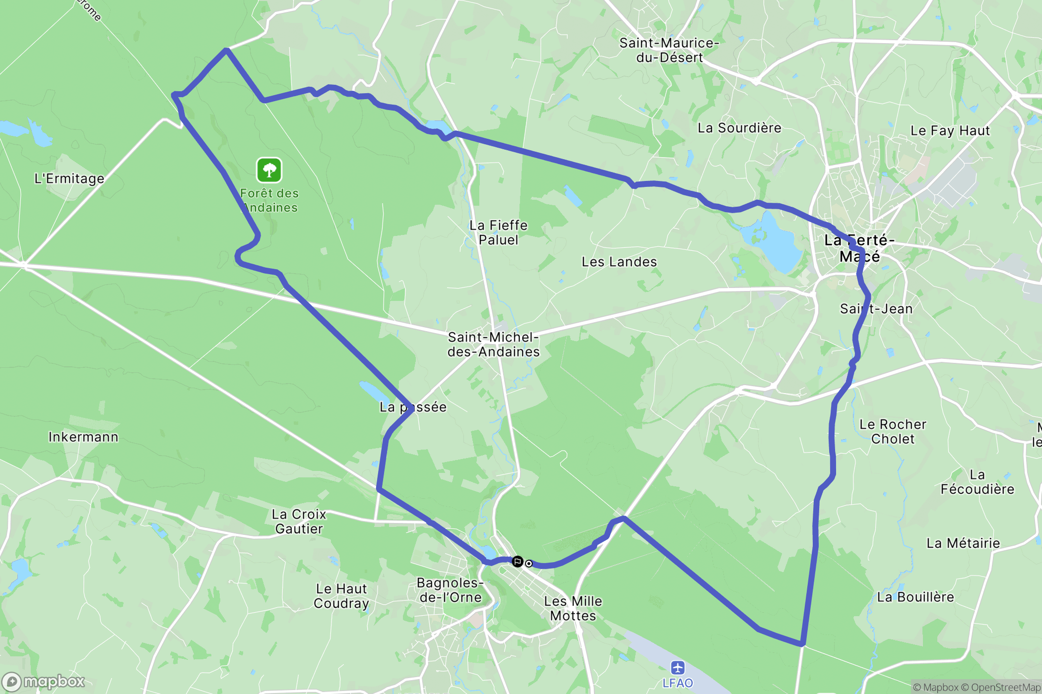 Bagnoles de l'Orne : carte du parcours de randonnée - France