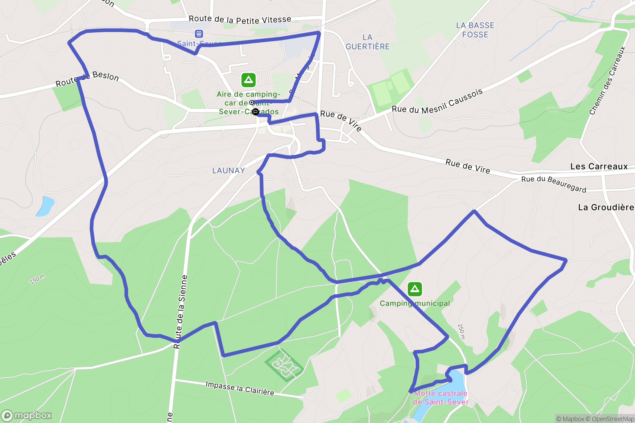 Saint-Sever-Calvados : carte du parcours de randonnée - France