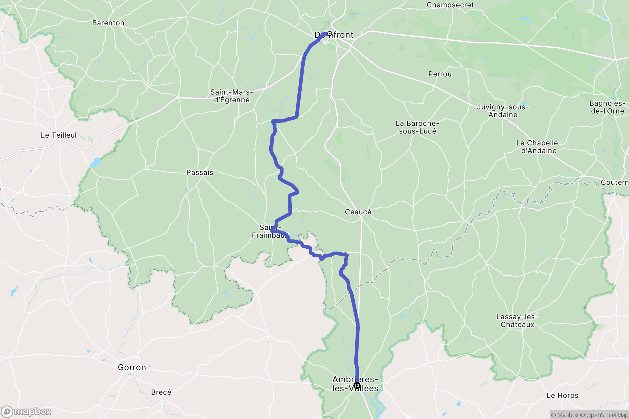 Domfront : carte du parcours de randonnée - France