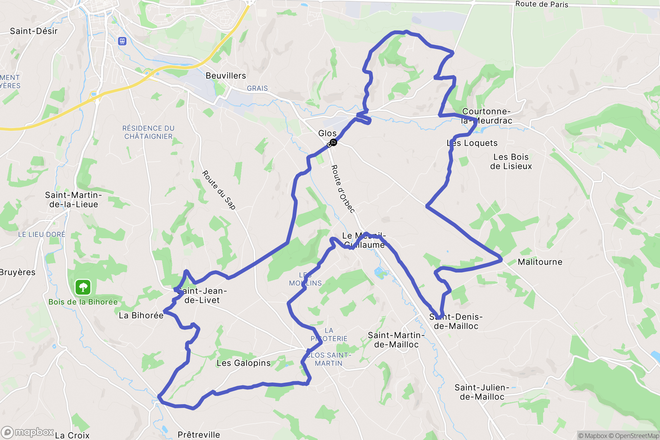Glos : carte du parcours de randonnée - France
