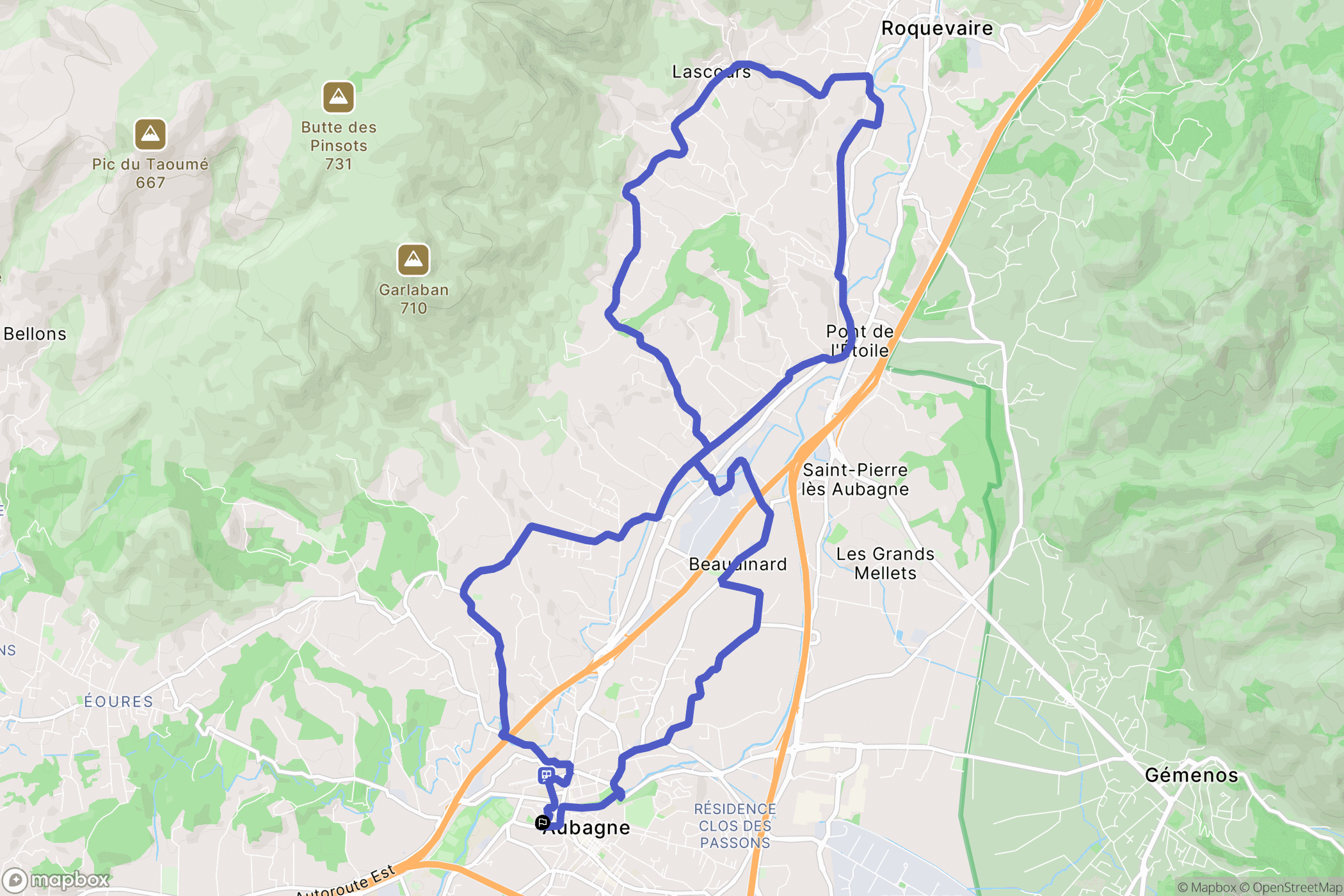 Aubagne : carte du parcours de randonnée - France