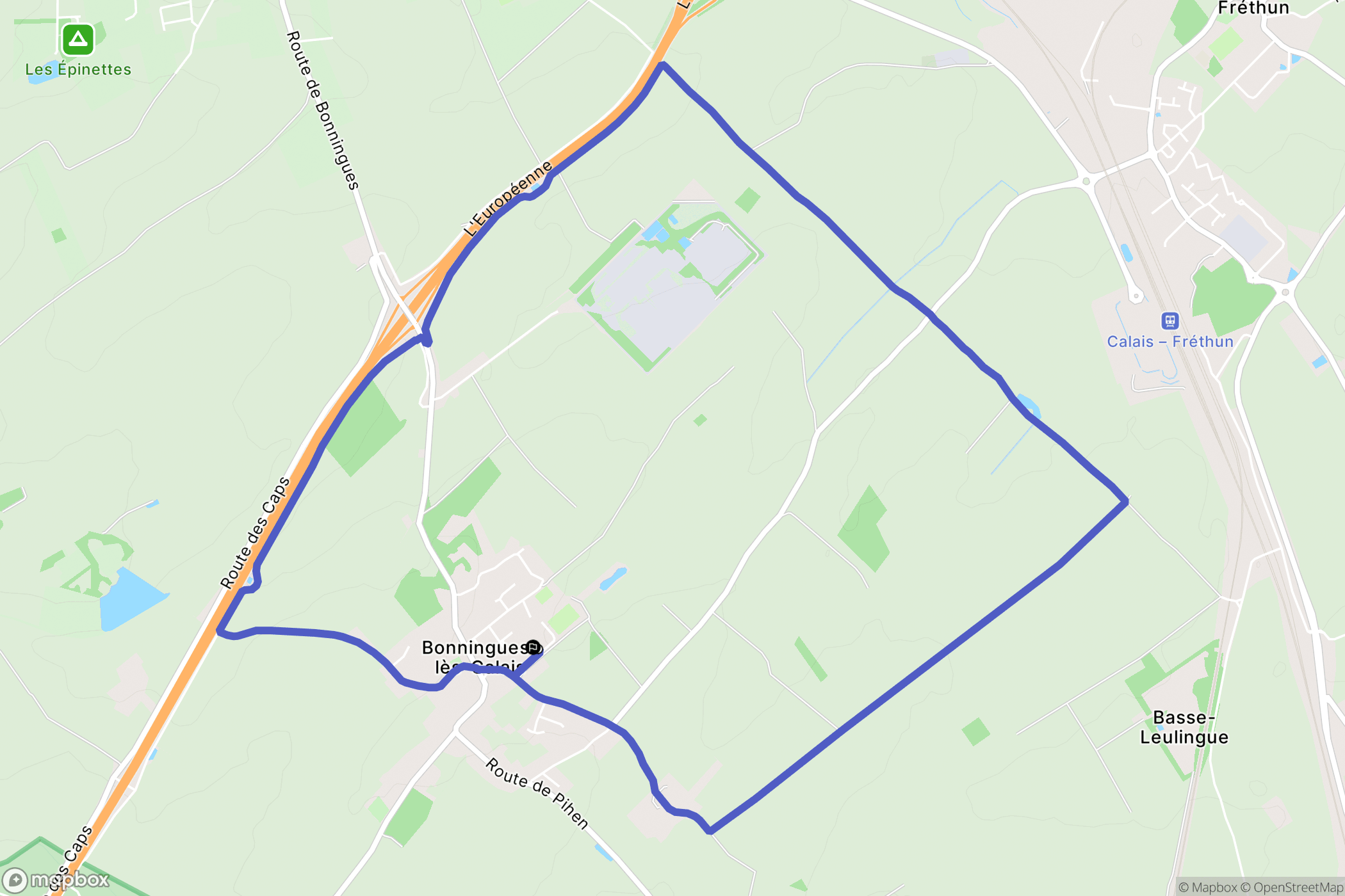 Bonningues-lès-Calais : carte du parcours de randonnée - France