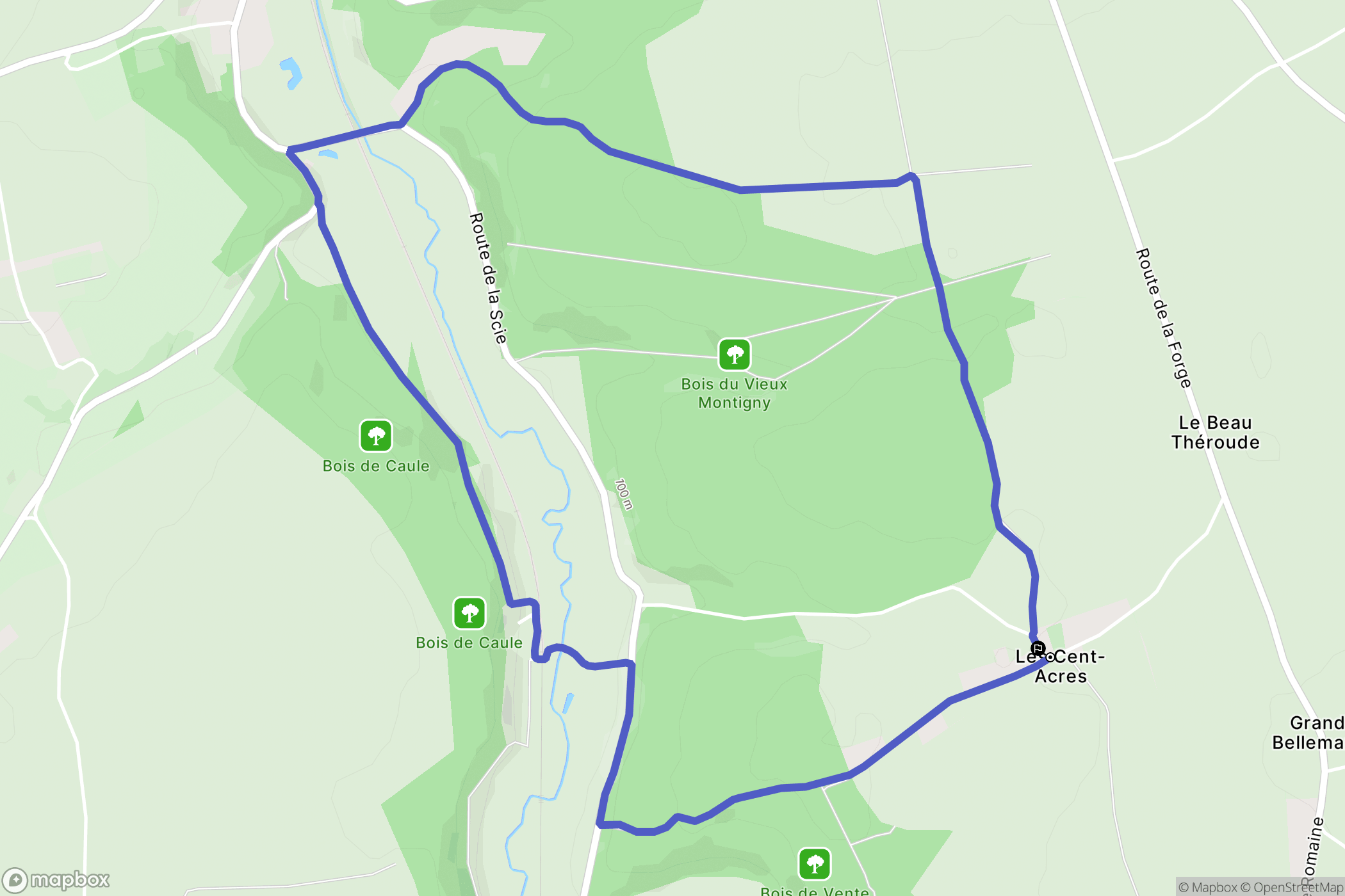 Les Cent-Acres : carte du parcours de randonnée - France
