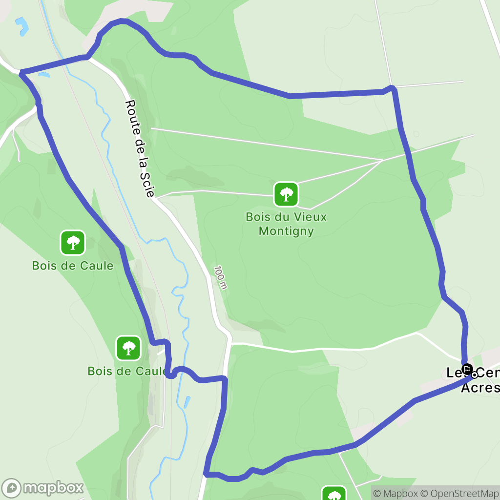 Les Cent-Acres : carte du parcours de randonnée - France