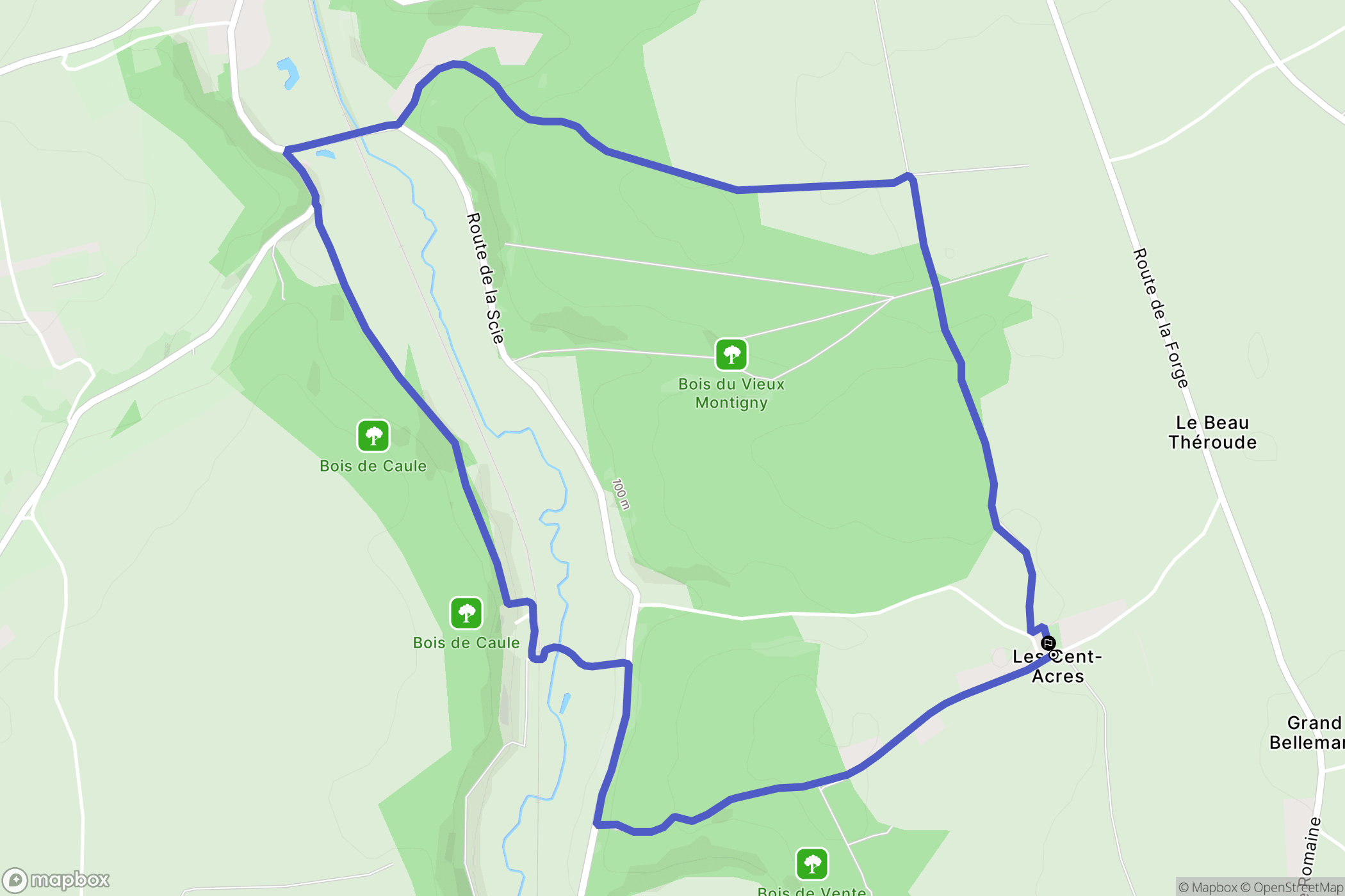 Les Cent-Acres : carte du parcours de randonnée - France