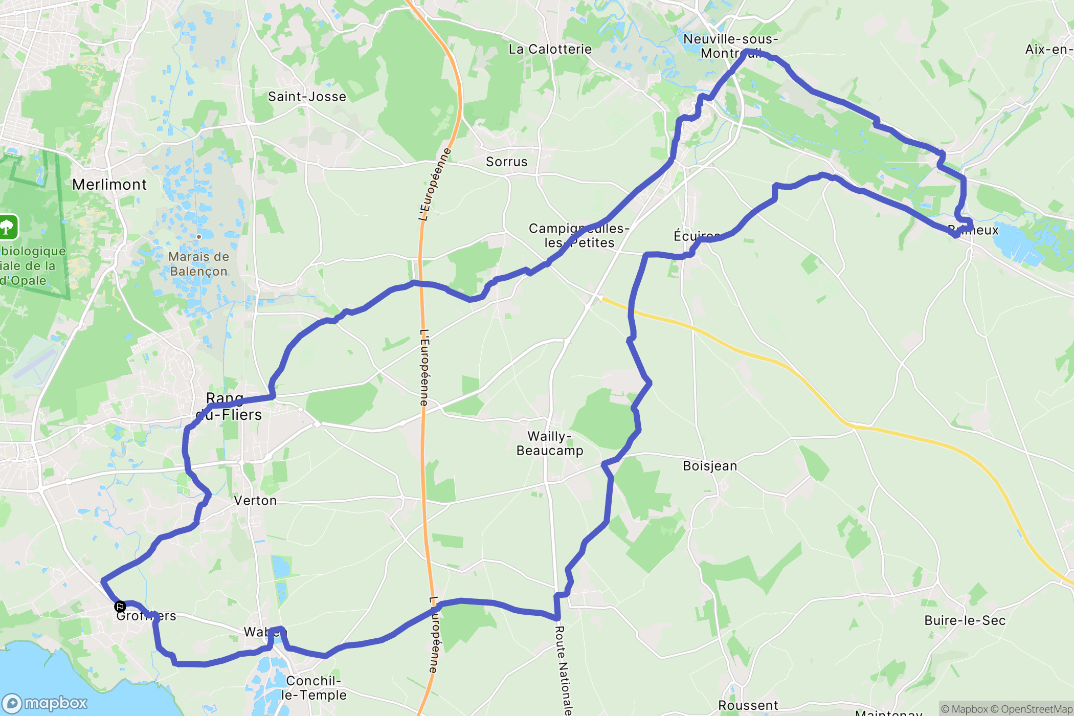 Groffliers : carte du parcours de randonnée - France