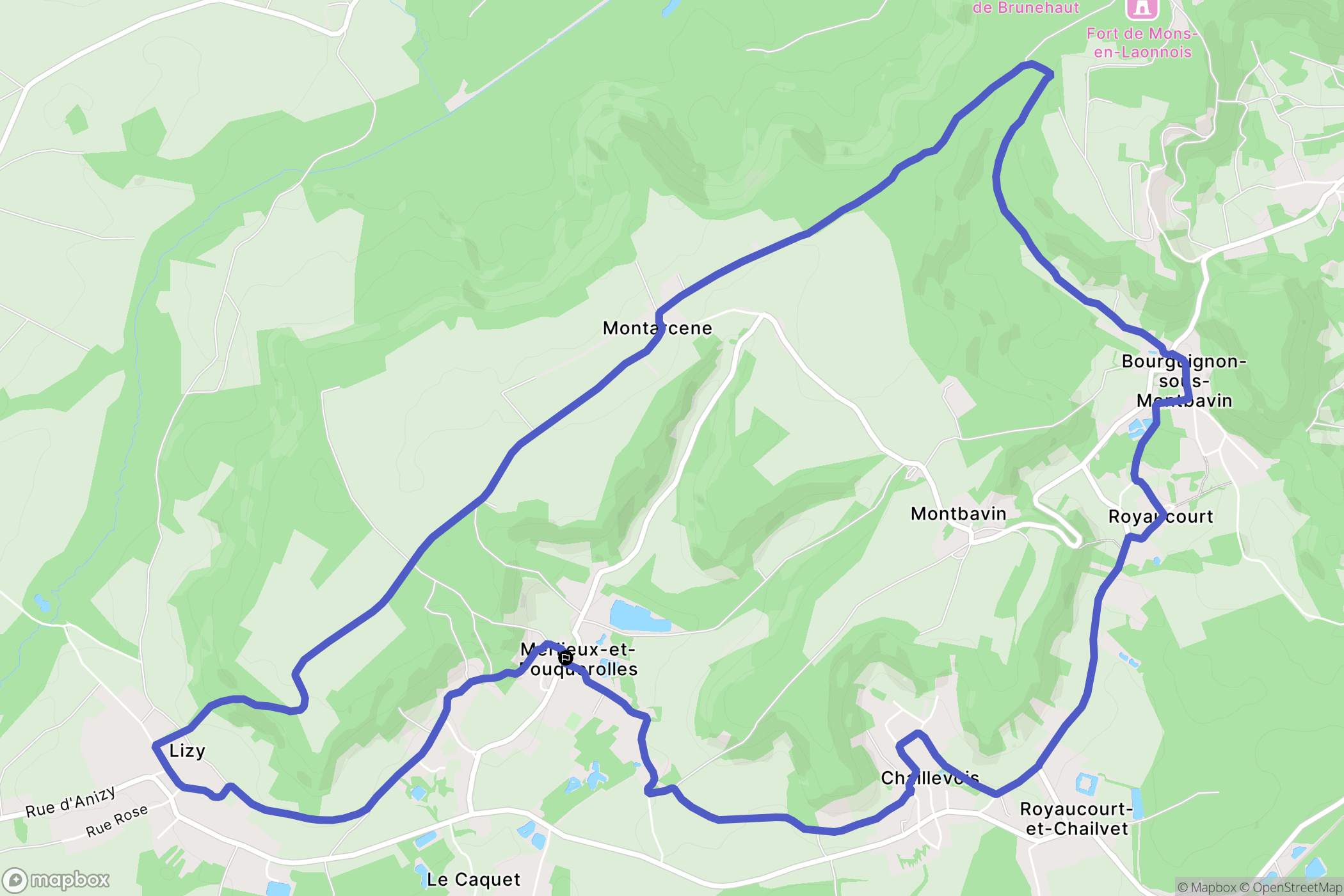 Merlieux-et-Fouquerolles : carte du parcours de randonnée - France