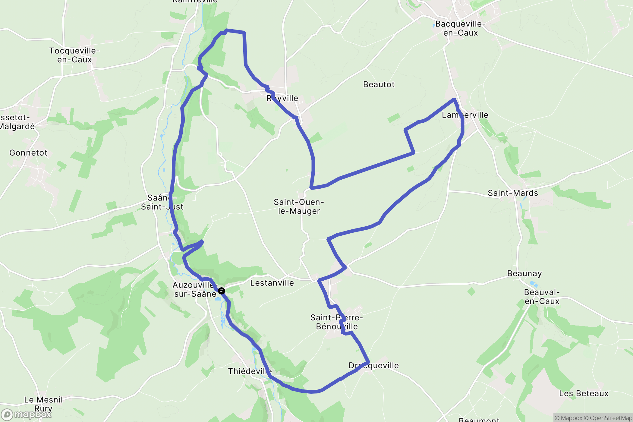 Auzouville-sur-Saâne : carte du parcours de randonnée - France