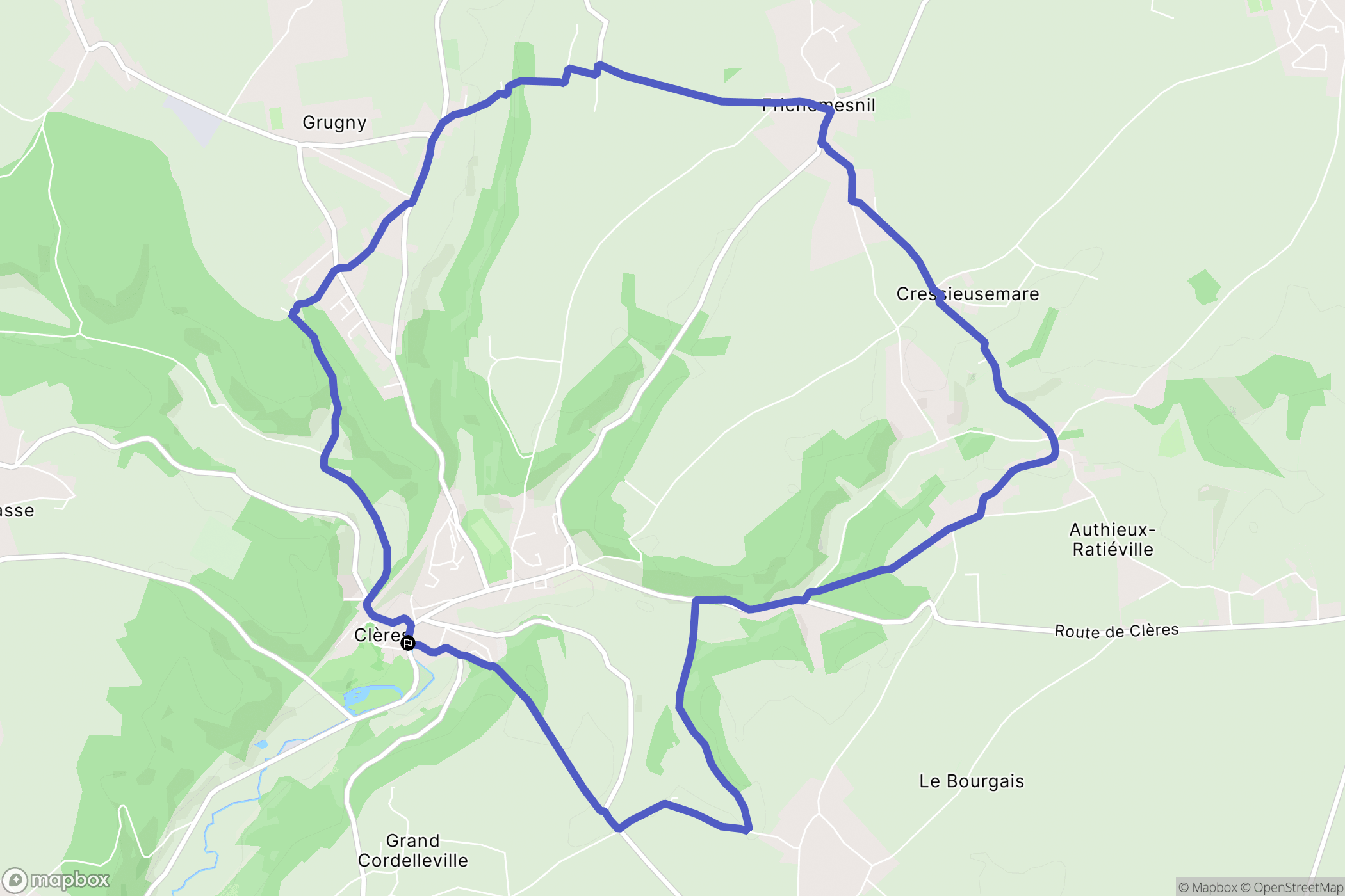 Clères : carte du parcours de randonnée - France