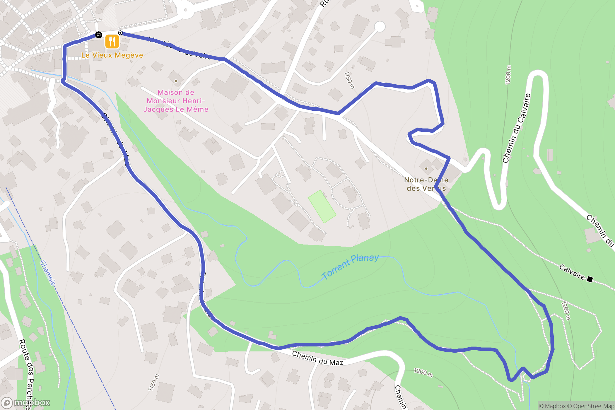 Megève : carte du parcours de randonnée - France