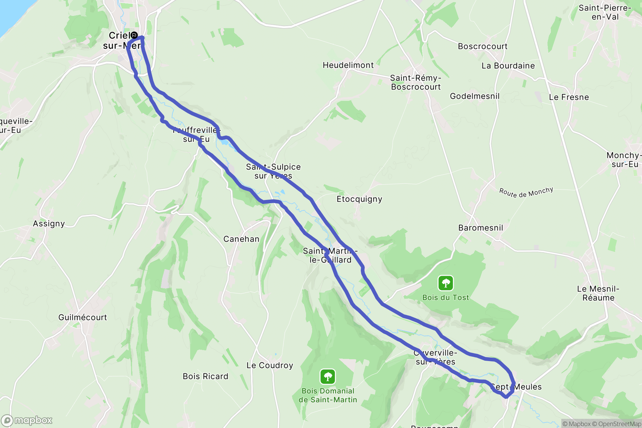 Criel-sur-Mer : carte du parcours de randonnée - France