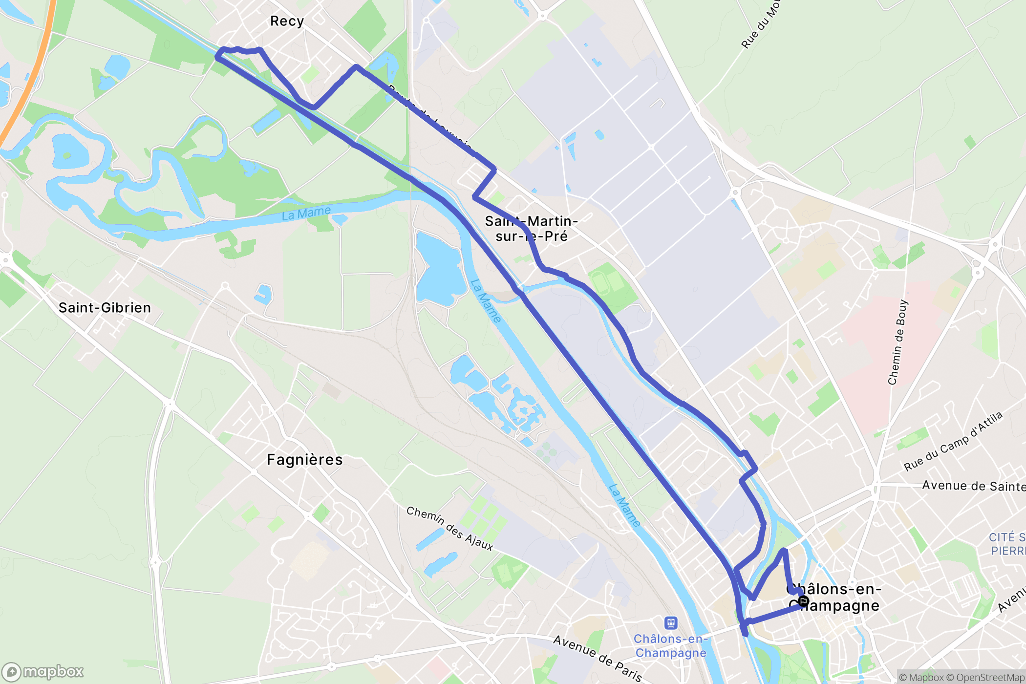Châlons-en-Champagne : carte du parcours de randonnée - France