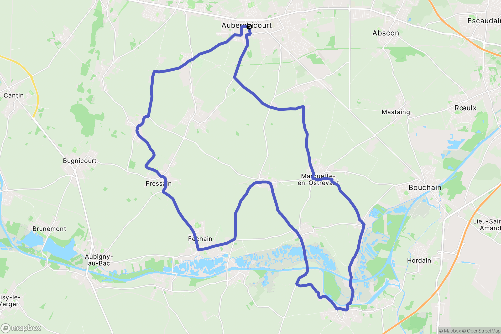 Auberchicourt : carte du parcours de randonnée - France