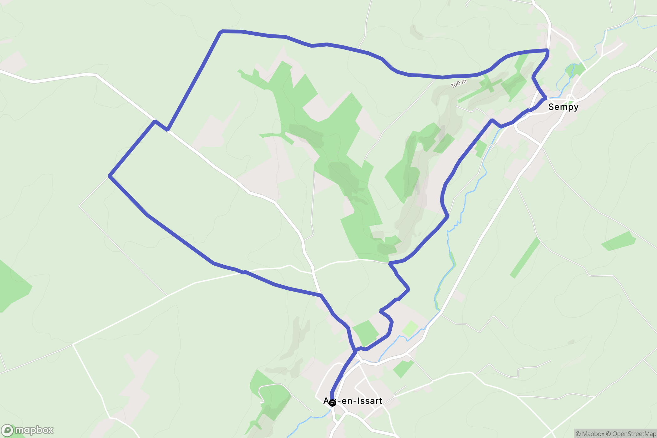 Aix-en-Issart : carte du parcours de randonnée - France