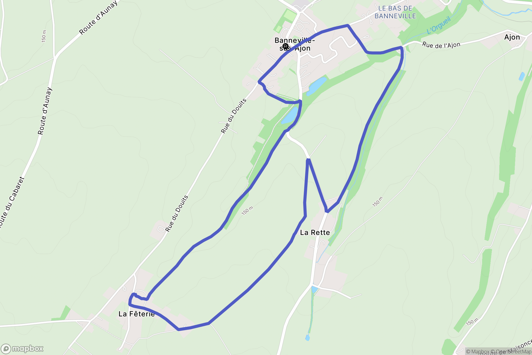 Malherbe-sur-Ajon (Banneville-sur-Ajon) : carte du parcours de randonnée - France