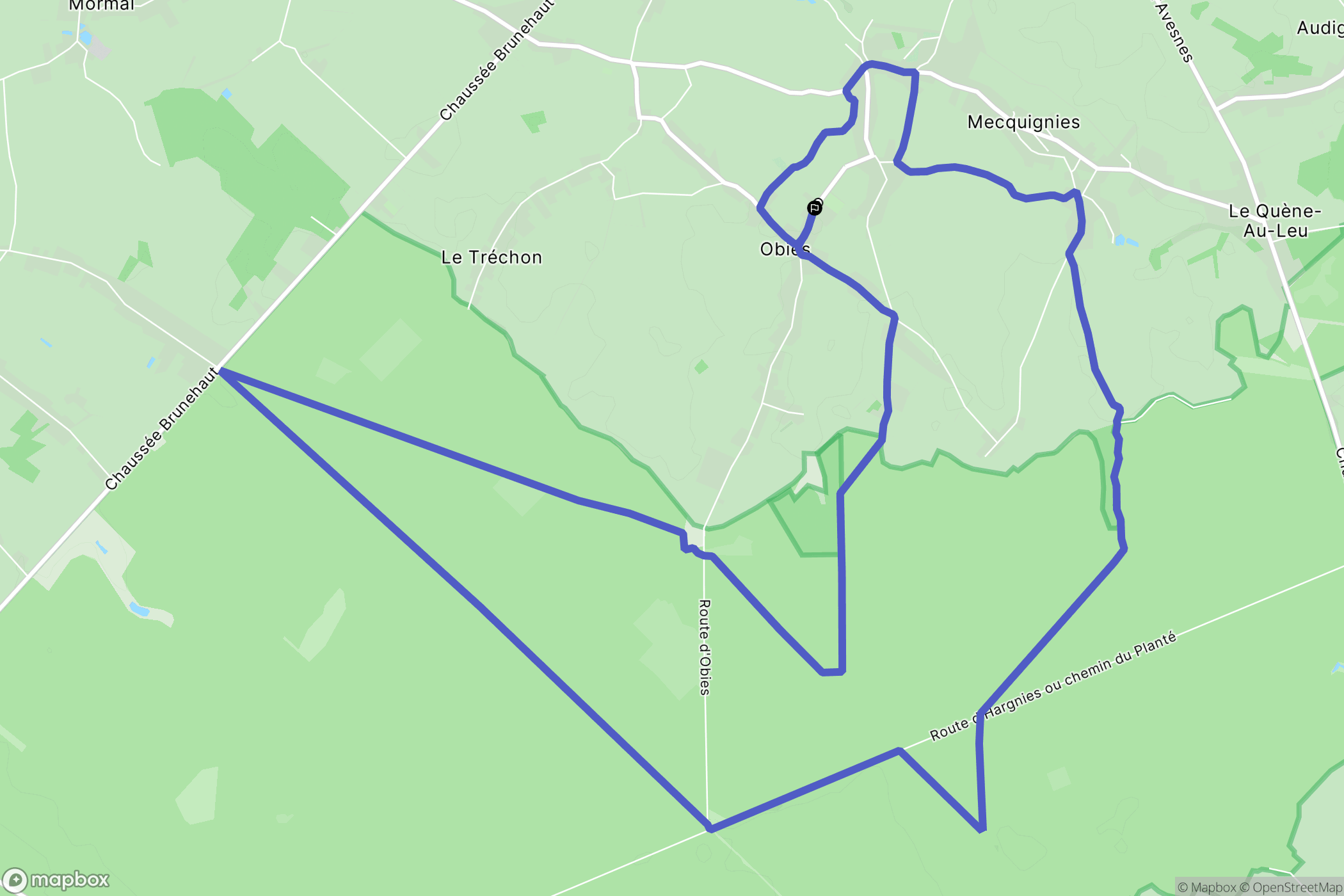 Obies : carte du parcours de randonnée - France