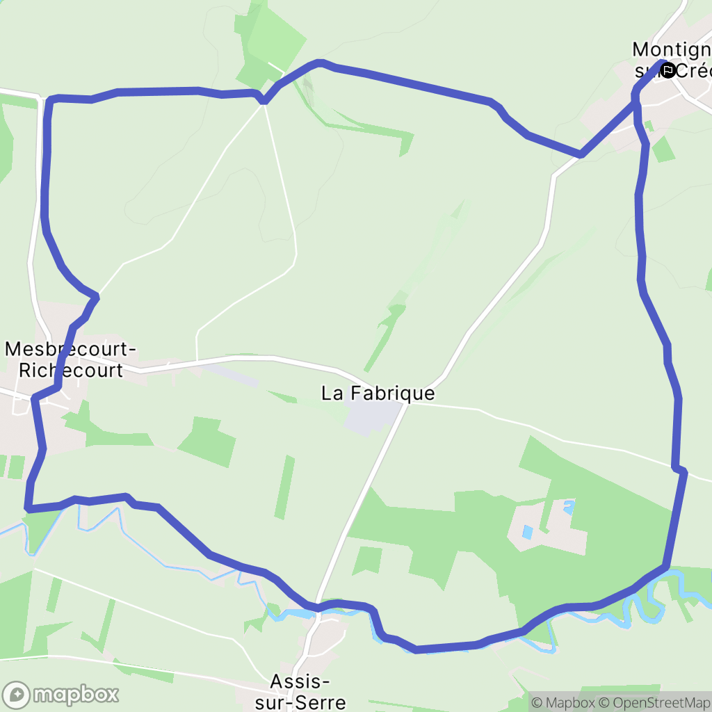Montigny-sur-Crécy: routekaart voor buitenactiviteiten - France