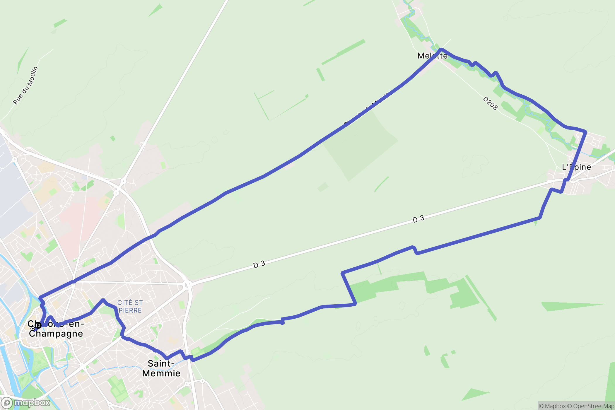 Châlons-en-Champagne : carte du parcours de randonnée - France